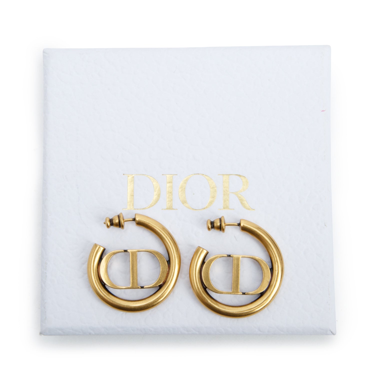 Christian Dior Gold Plated 30 Montaigne Hoop Earrings w/ Box & Receipt