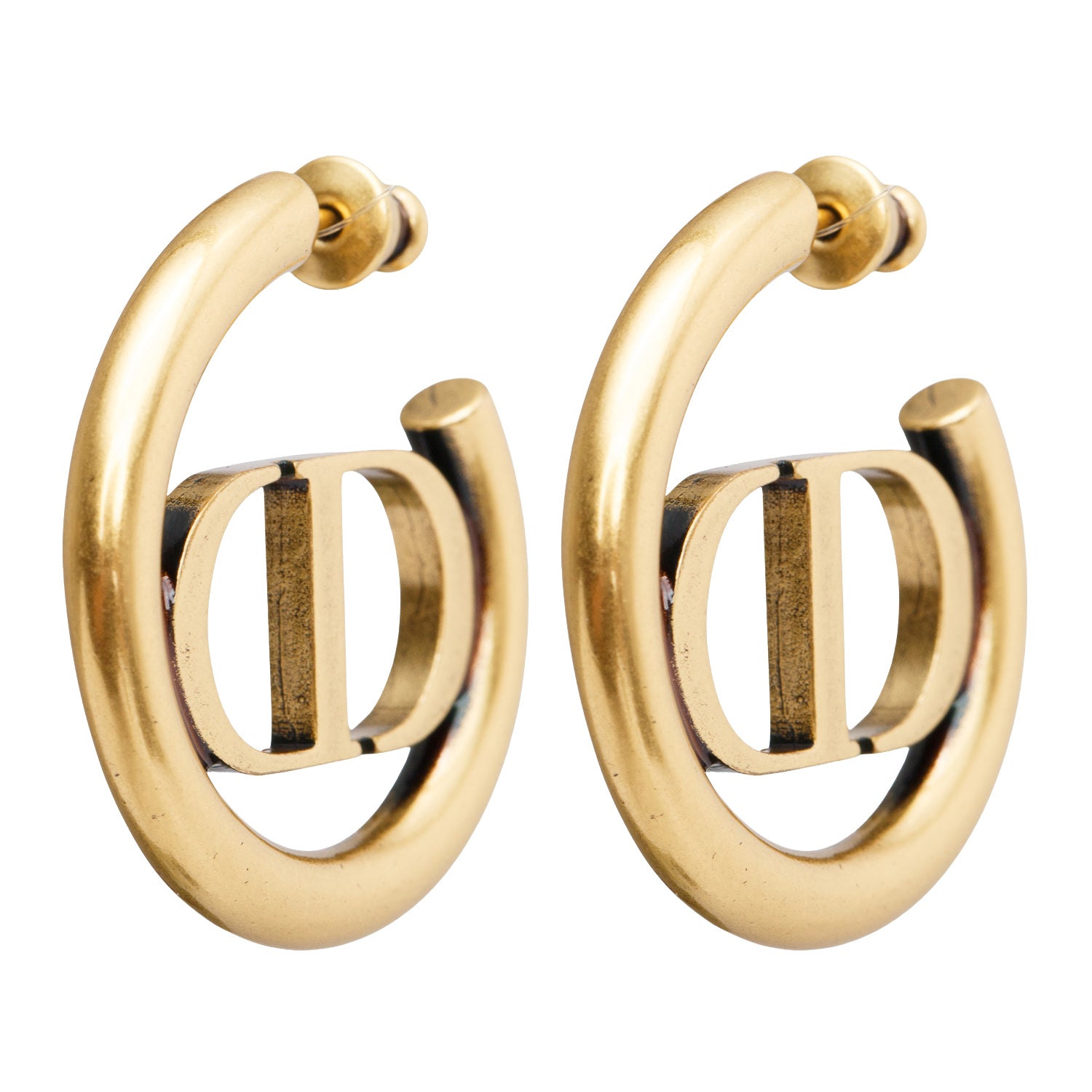 Christian Dior Gold Plated 30 Montaigne Hoop Earrings w/ Box & Receipt
