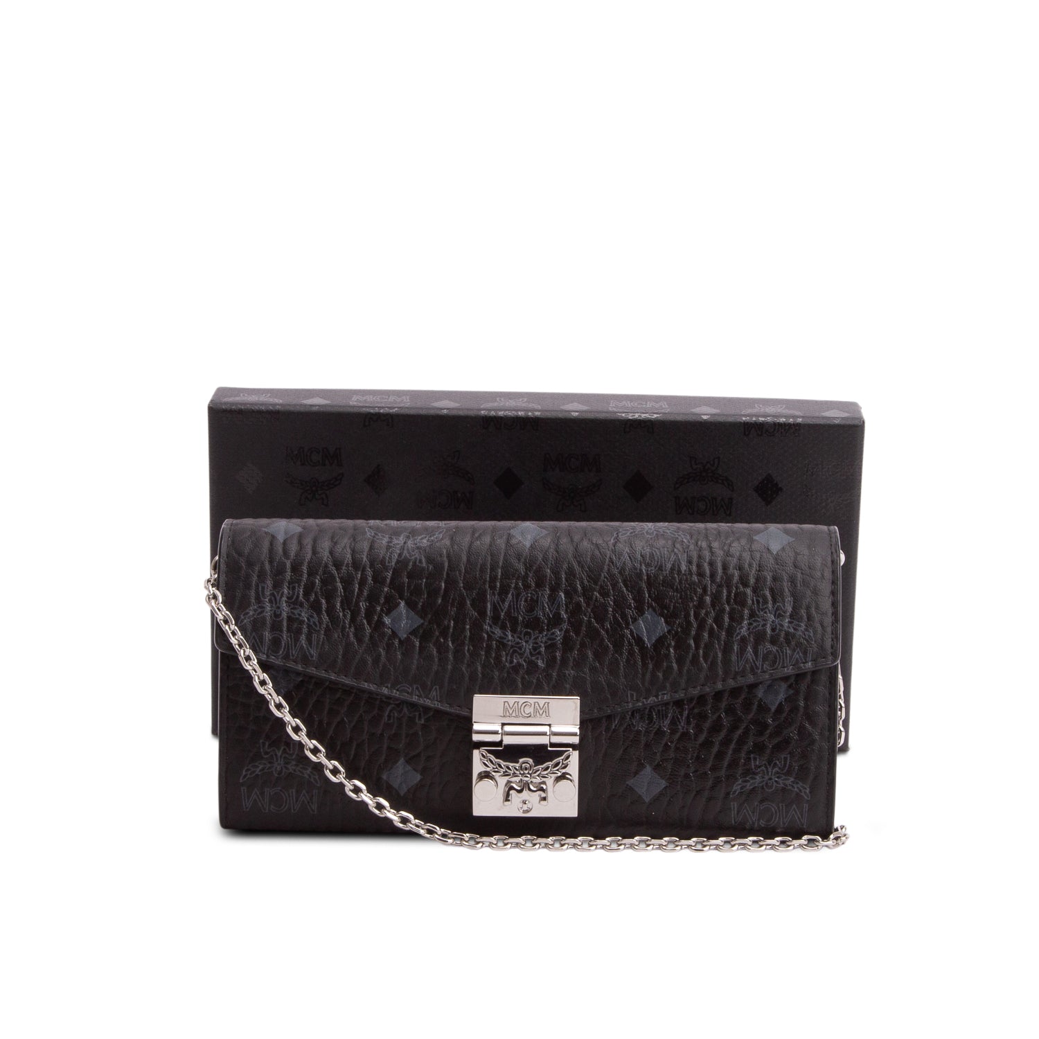MCM Black Visetos Tracy Chain Wallet Bag w/ Box
