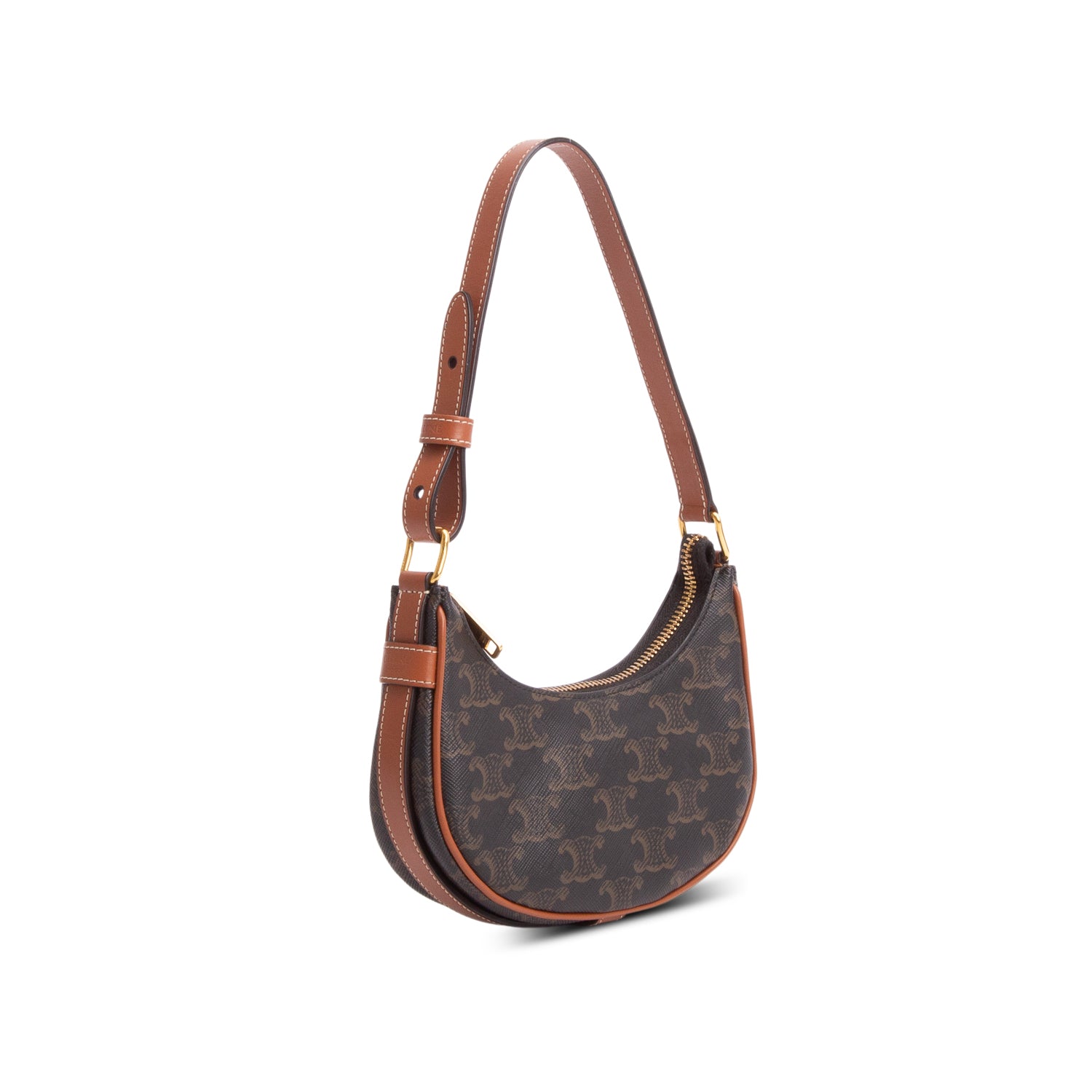Celine 2022 Brown Canvas Calfskin Mini Ava Triomphe Shoulder Bag