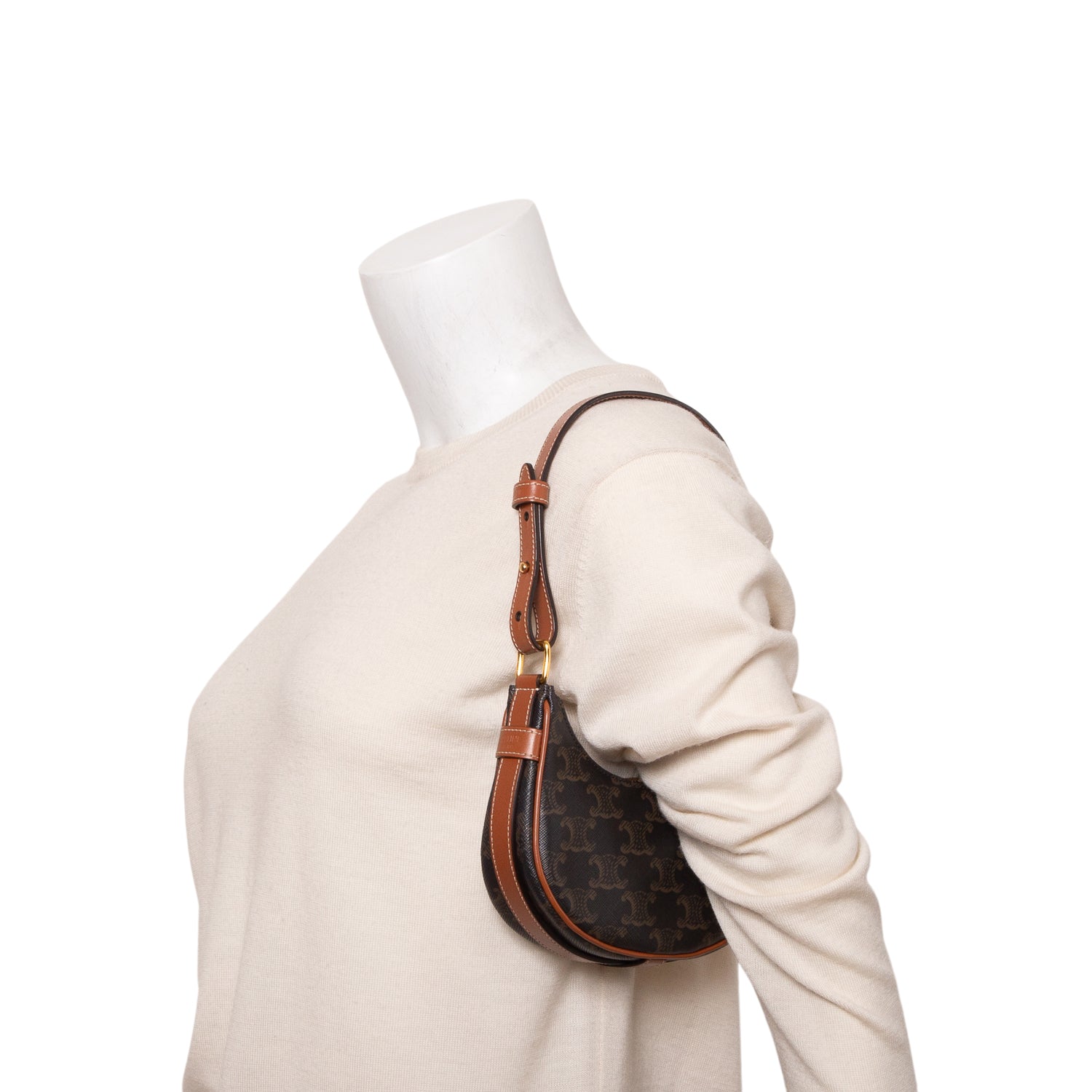 Celine 2022 Brown Canvas Calfskin Mini Ava Triomphe Shoulder Bag