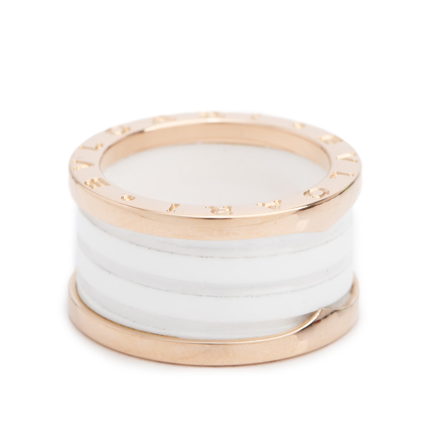 BVLGARI 18k Rose Gold White Ceramic B.Zero1 Four-Band Ring, Size 54 6.5