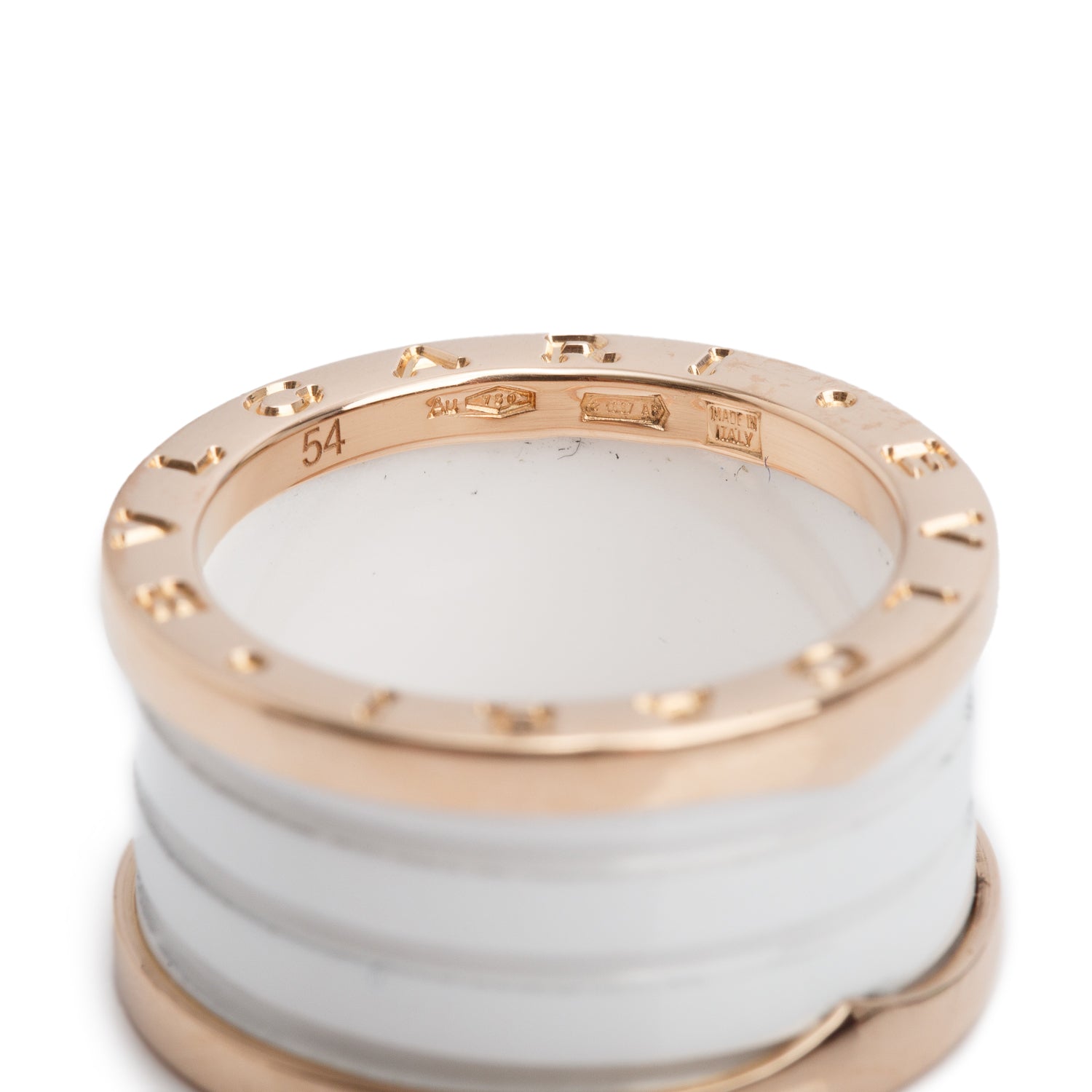 BVLGARI 18k Rose Gold White Ceramic B.Zero1 Four-Band Ring, Size 54 6.5