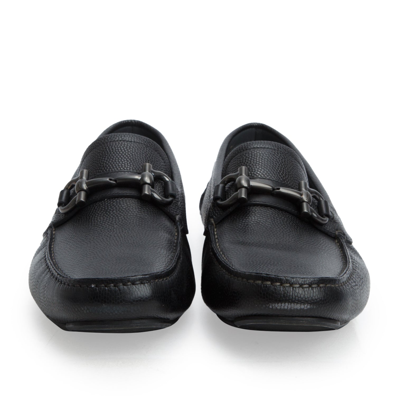 Salvatore Ferragamo Black Leather Horsebit Accent Dress Loafers, Men's Size 8
