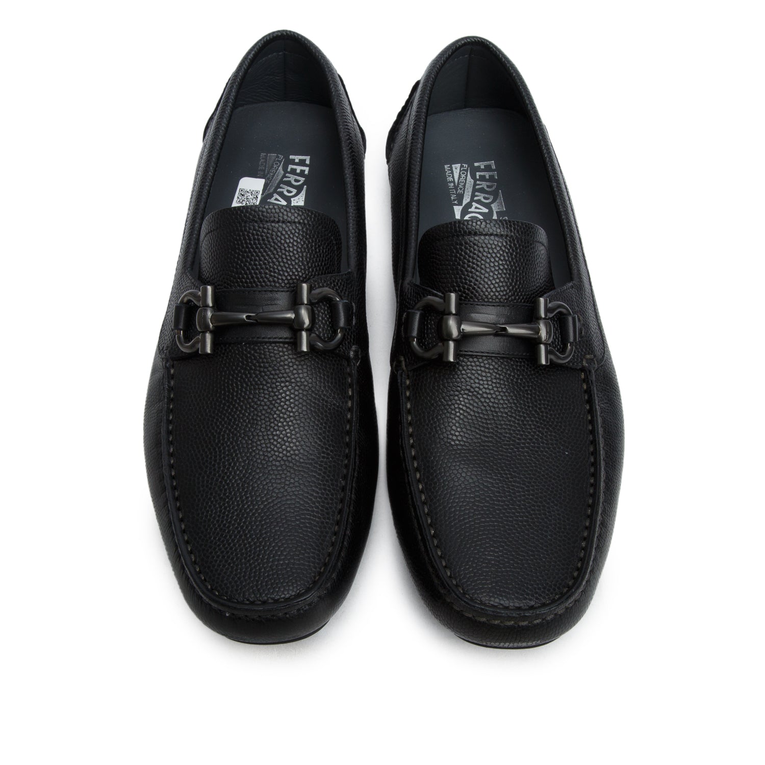 Salvatore Ferragamo Black Leather Horsebit Accent Dress Loafers, Men's Size 8