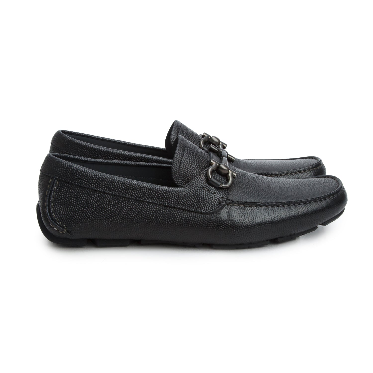Salvatore Ferragamo Black Leather Horsebit Accent Dress Loafers, Men's Size 8