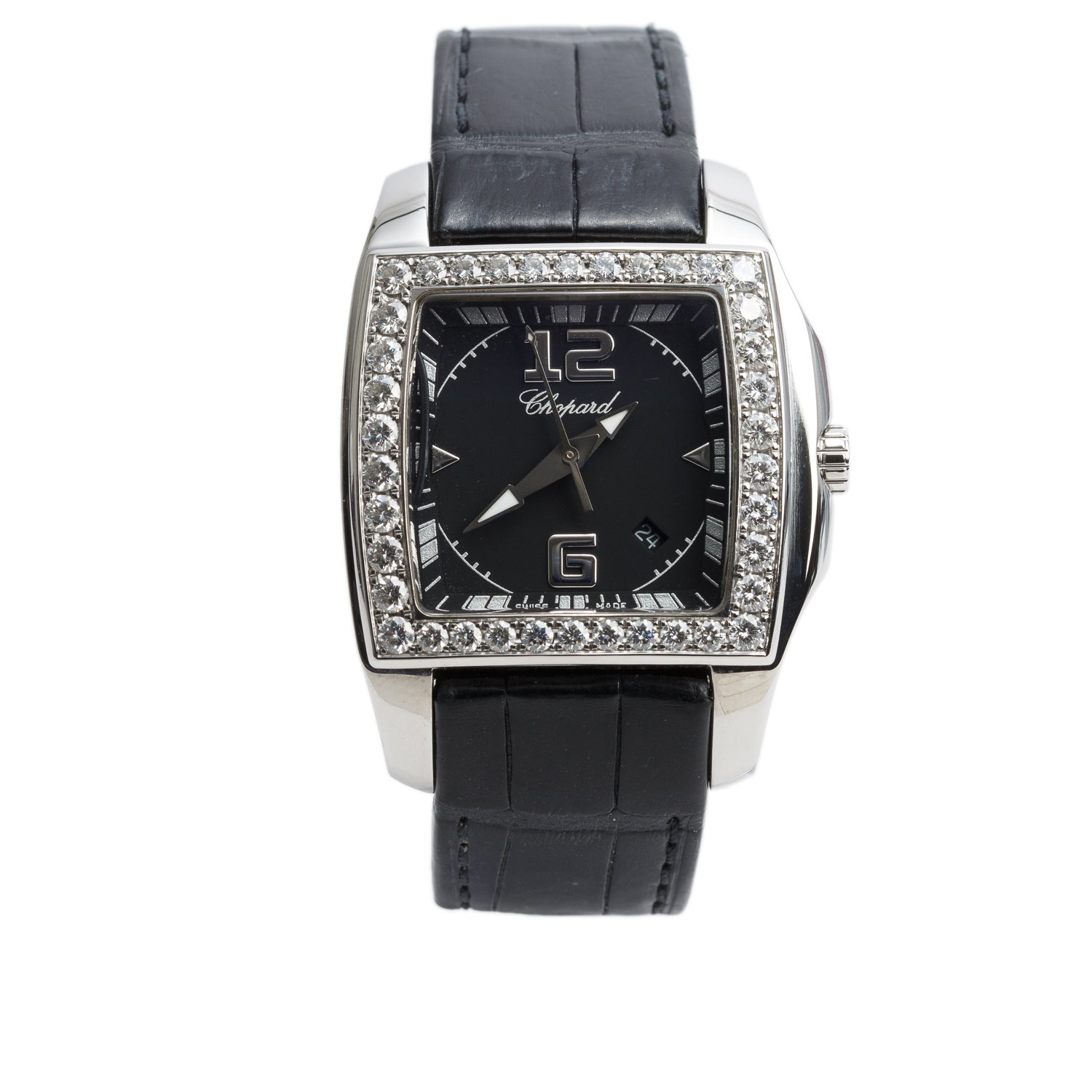 Chopard Stainless Steel Diamond Bezel Two O Ten Watch Black Dial 8464