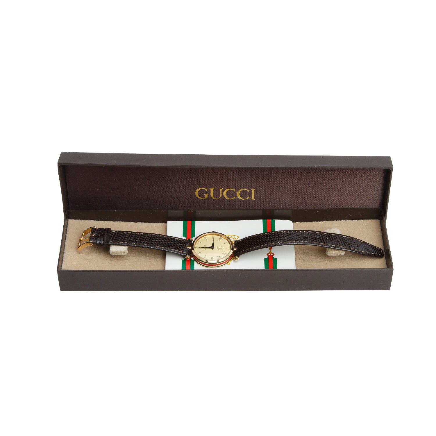 Gucci Vintage Gold Plated Stainless Steel Stack 2000M 30 MM Quartz Watch Gold Dial w/ Box