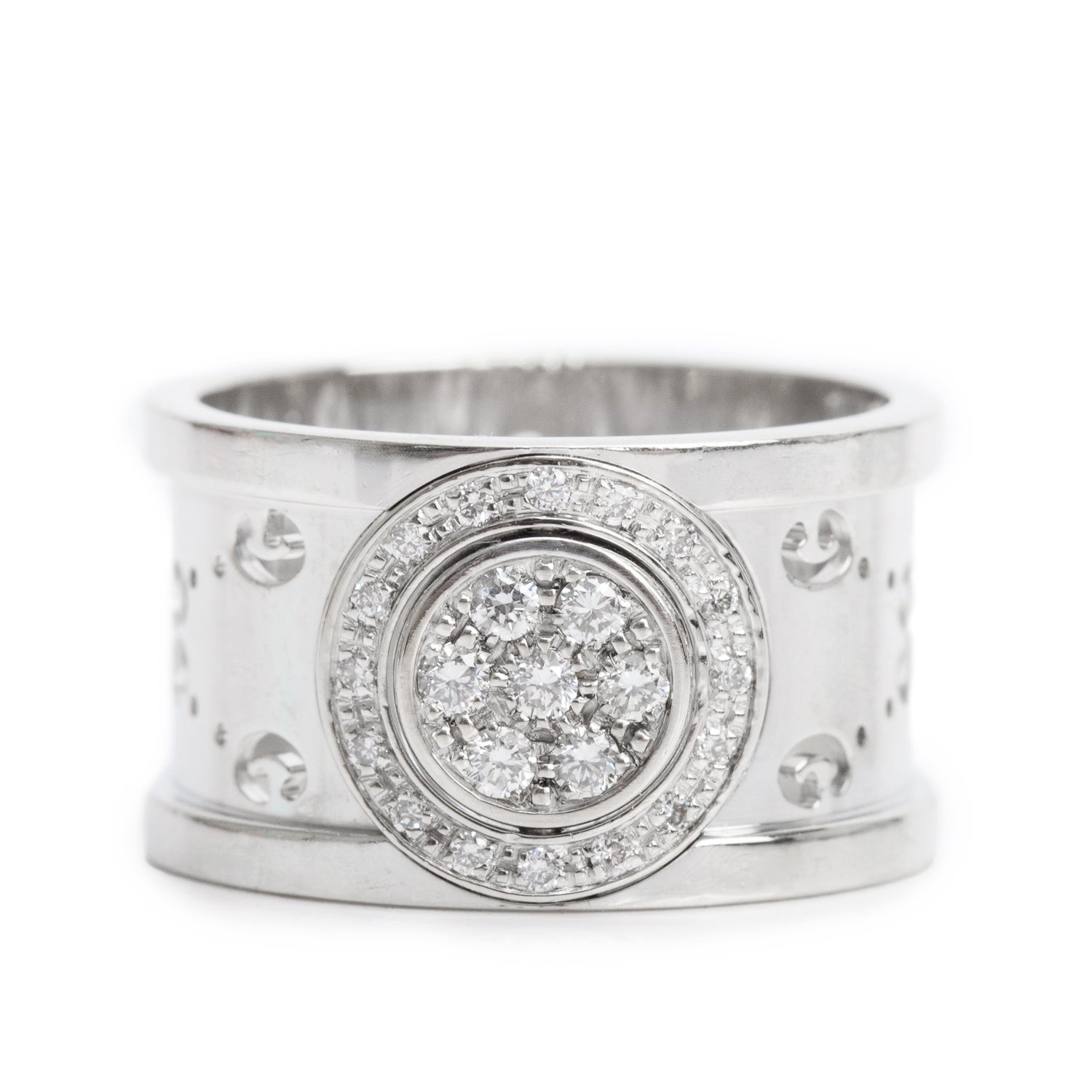 Gucci 18k White Gold Diamond Icon Twirl Ring, Size 9 4.5 w/ Box