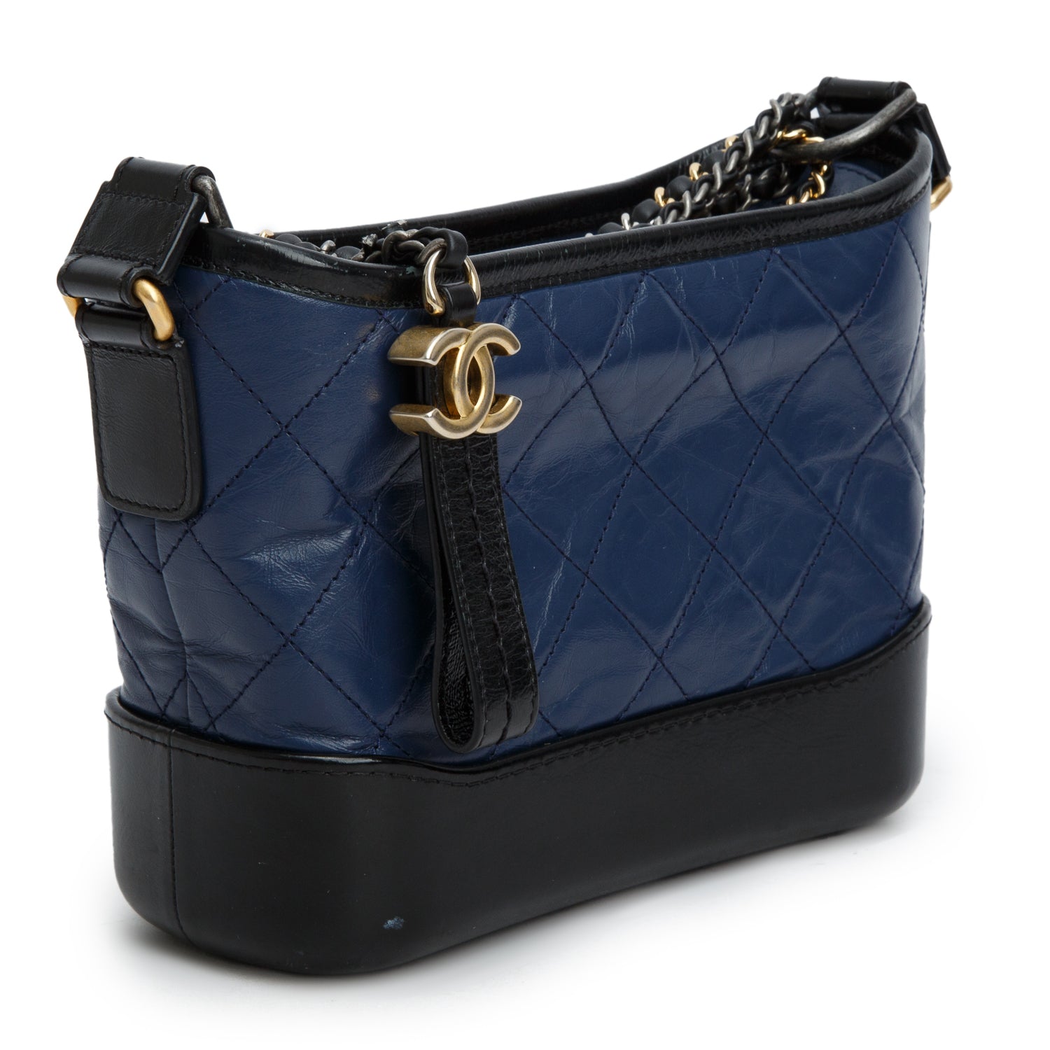 Chanel Blue & Black Aged Lambskin Small Gabrielle Hobo w/ Box & Authenticity Card