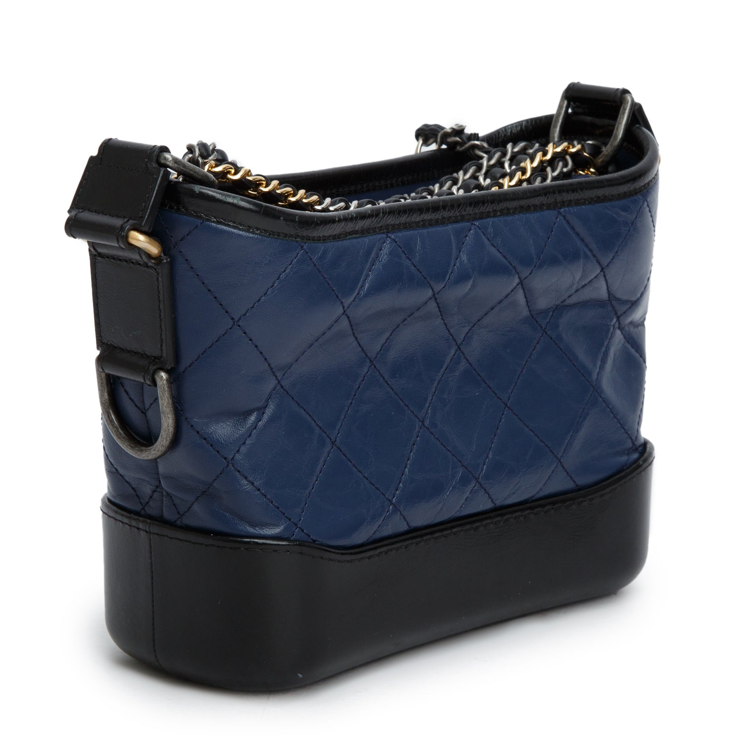 Chanel Blue & Black Aged Lambskin Small Gabrielle Hobo w/ Box & Authenticity Card