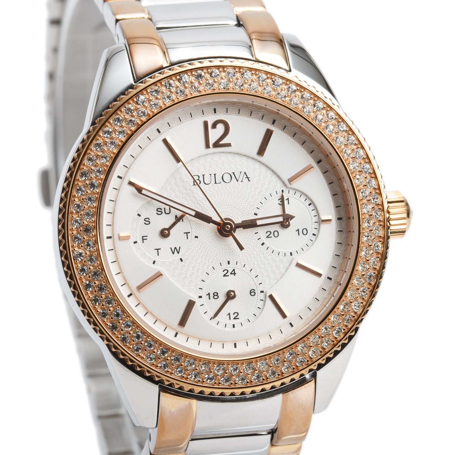 Bulova Two-Tone Stainless Steel Crystal Bezel 38 MM Boyfriend Chronograph Quartz Watch