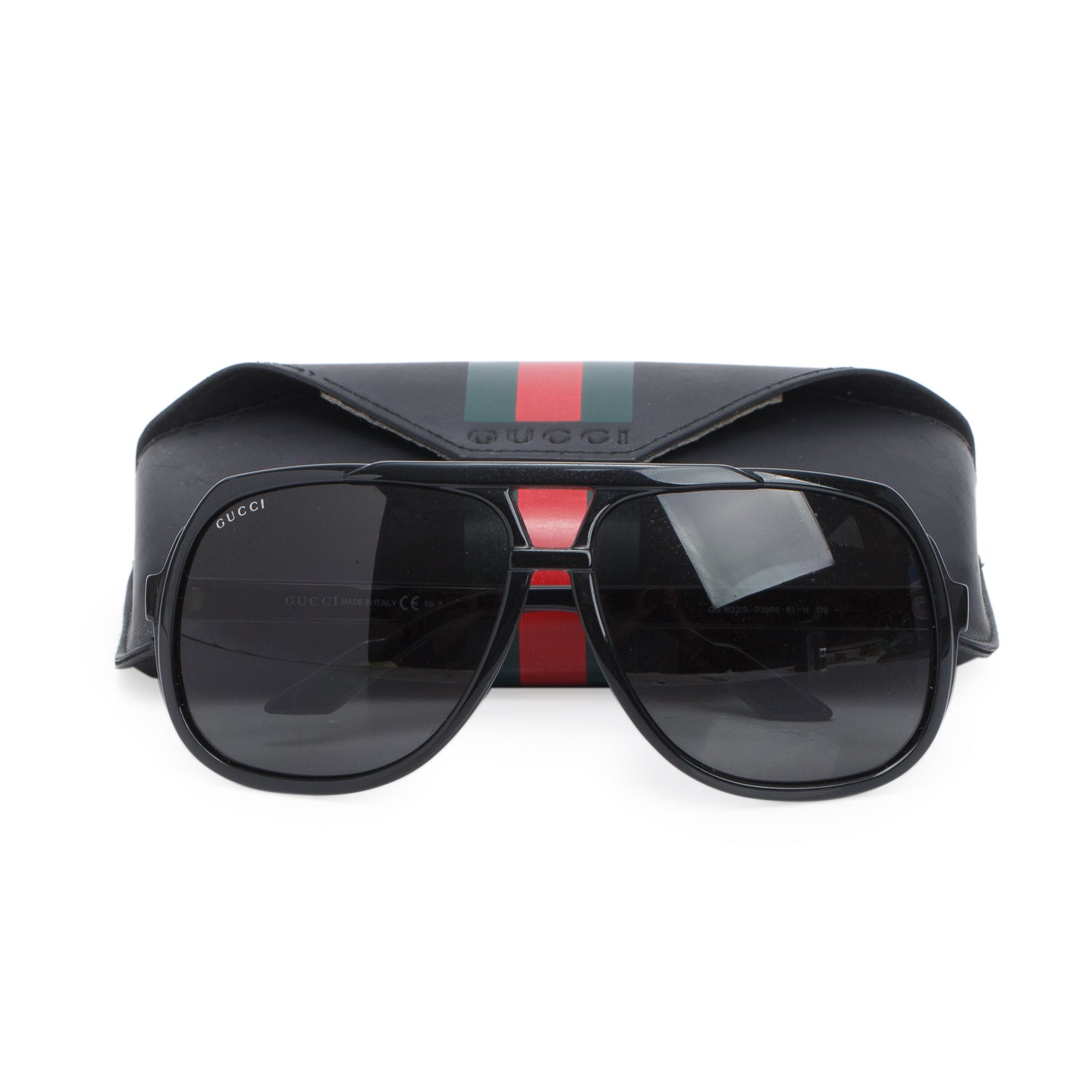 Gucci GG1622/S Black & Web Oversized Aviator Sunglasses w/ Case