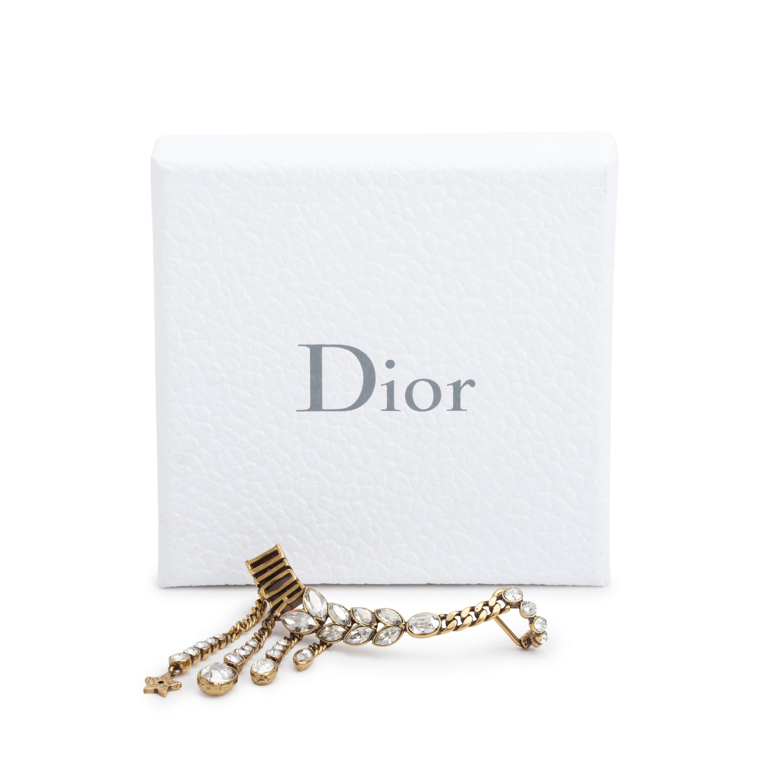 Christian Dior Aged Gold Plated Crystal Logo Dio(r)evolution Single Earring w/ Box