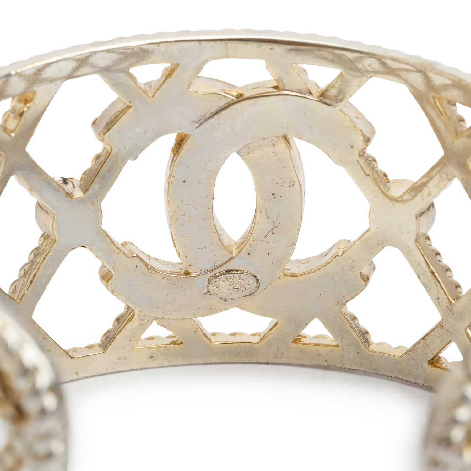 Chanel Gold Plated Faux Pearl Strass Cuff Bracelet w/ Box