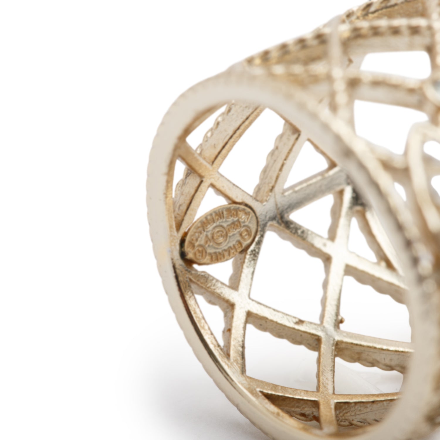 Chanel Gold Plated Faux Pearl & Strass CC Band Ring, Size 7.25
