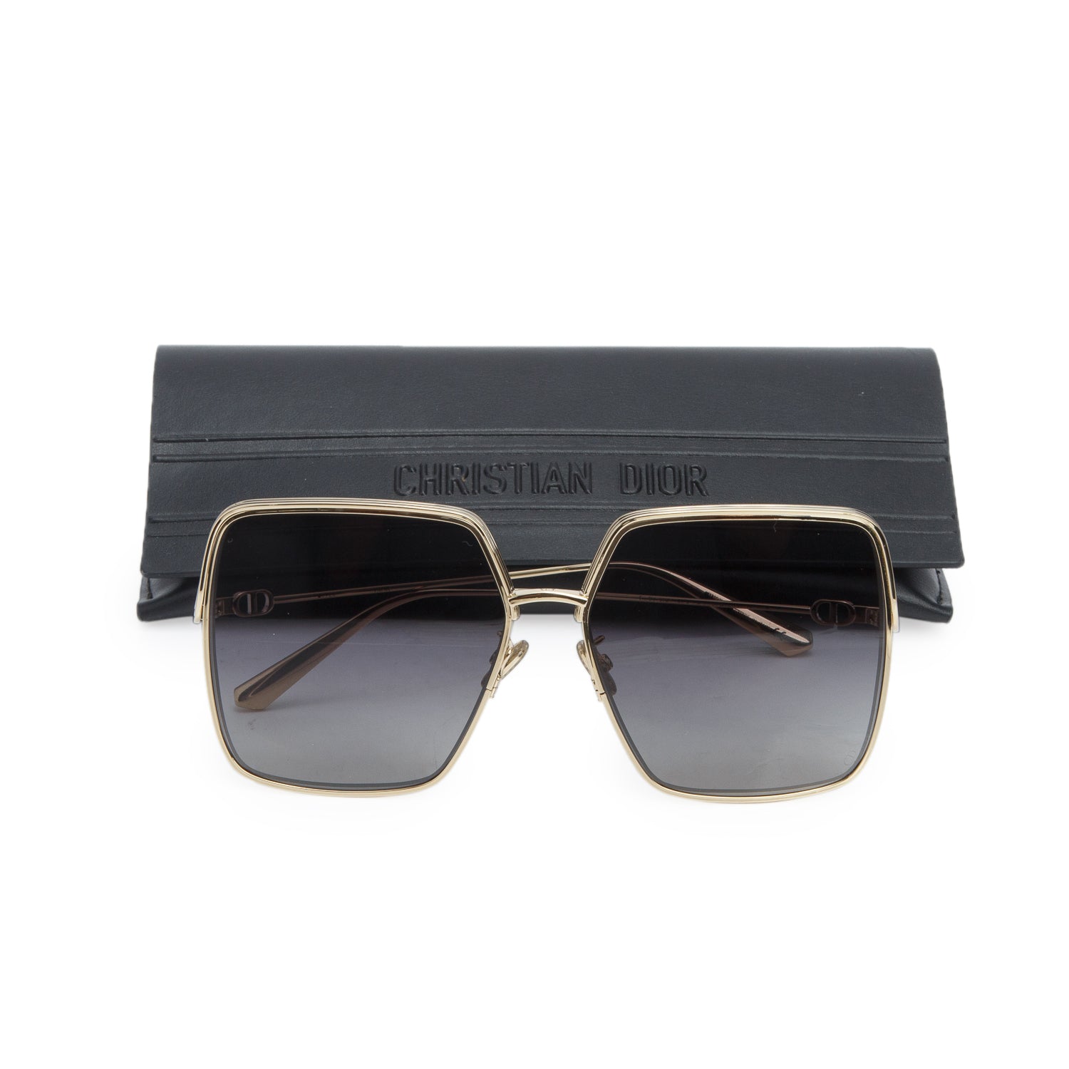 Christian Dior EverDior Gold-Tone Square Sunglasses w/ Case