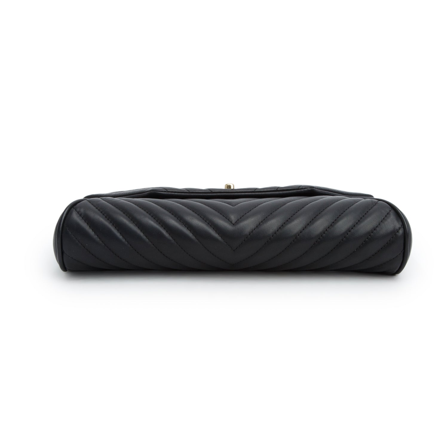 Chanel Black Sheepskin Chevron Fold Up Again Clutch w/ Authenticity Card