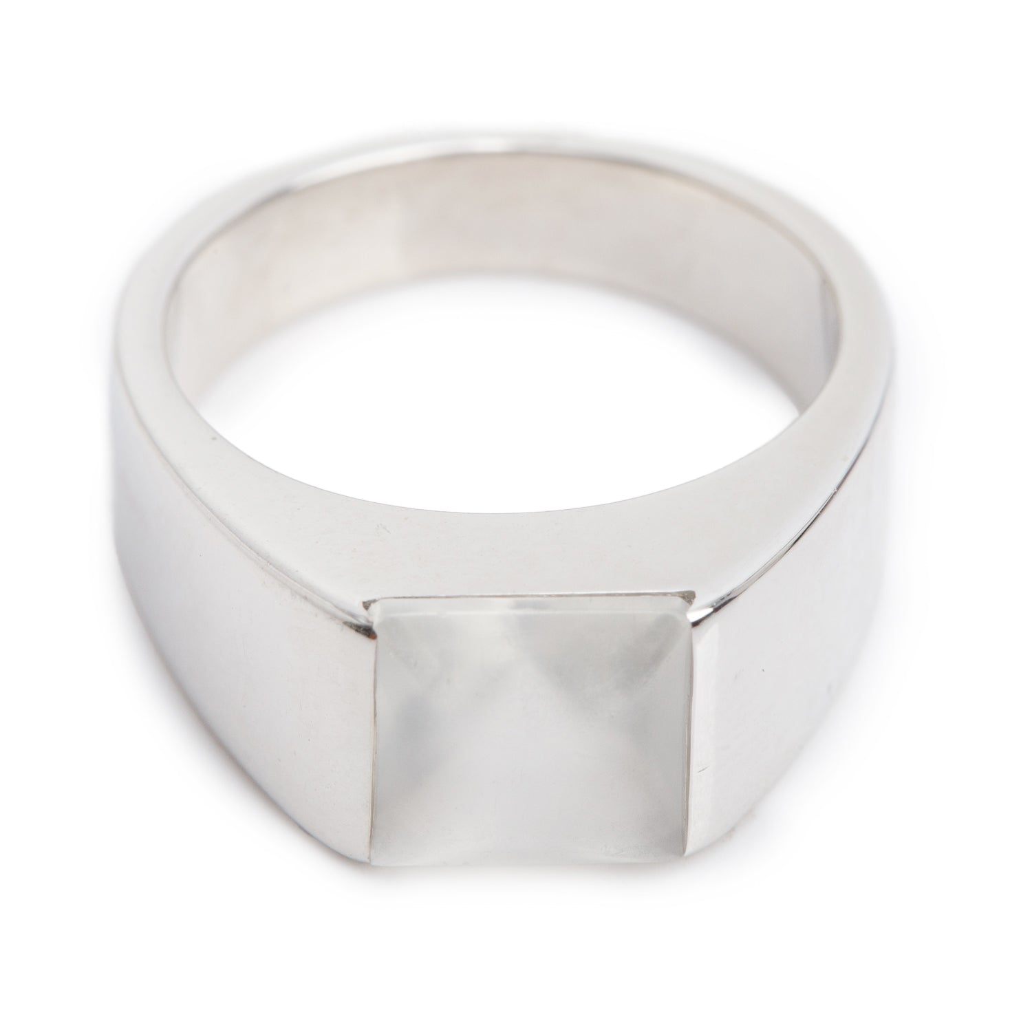 Cartier Vintage 18k White Gold Moonstone Tank Ring, Size 52 6.25