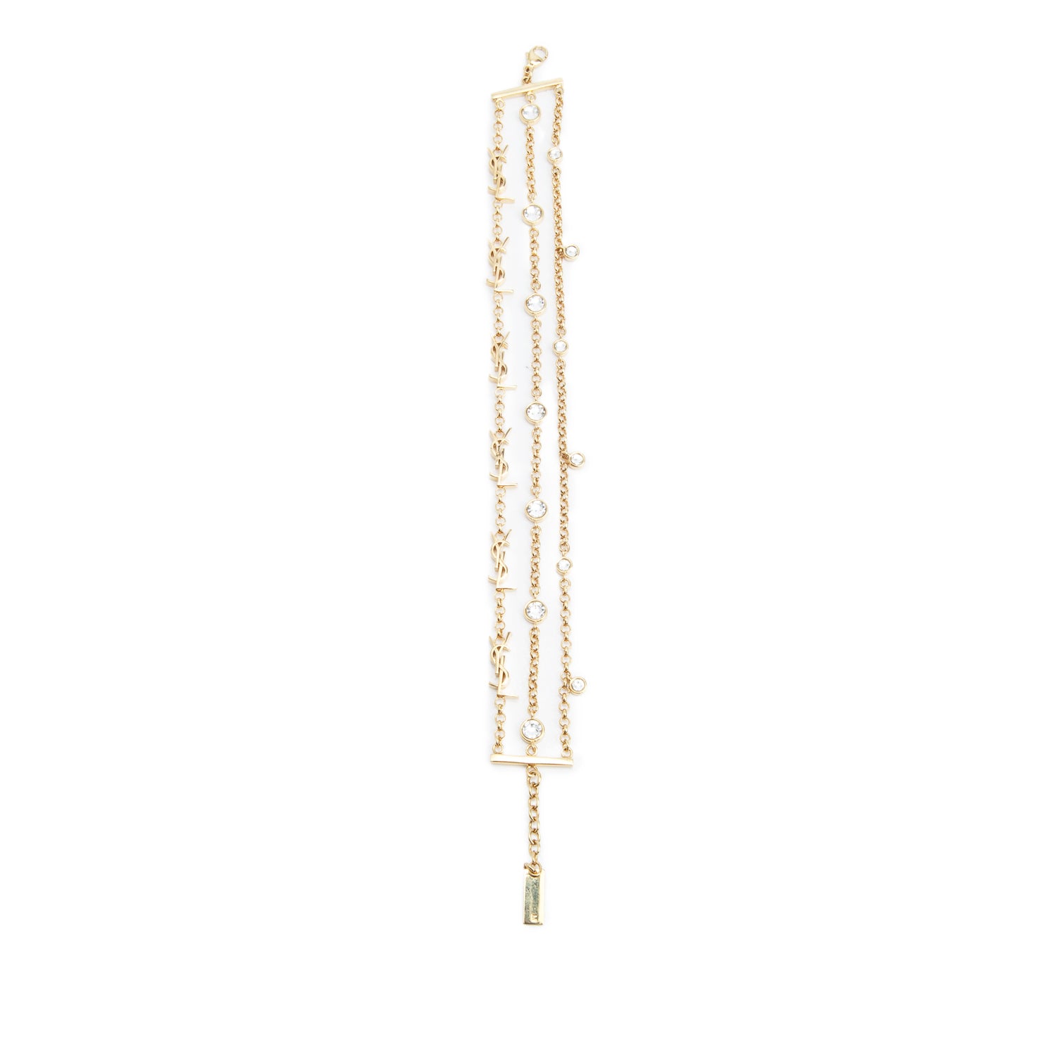 Saint Laurent Gold-Plated Metal Crystal Cassandre Multistrand Bracelet