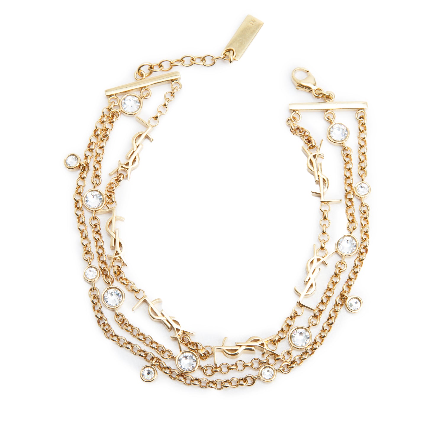 Saint Laurent Gold-Plated Metal Crystal Cassandre Multistrand Bracelet
