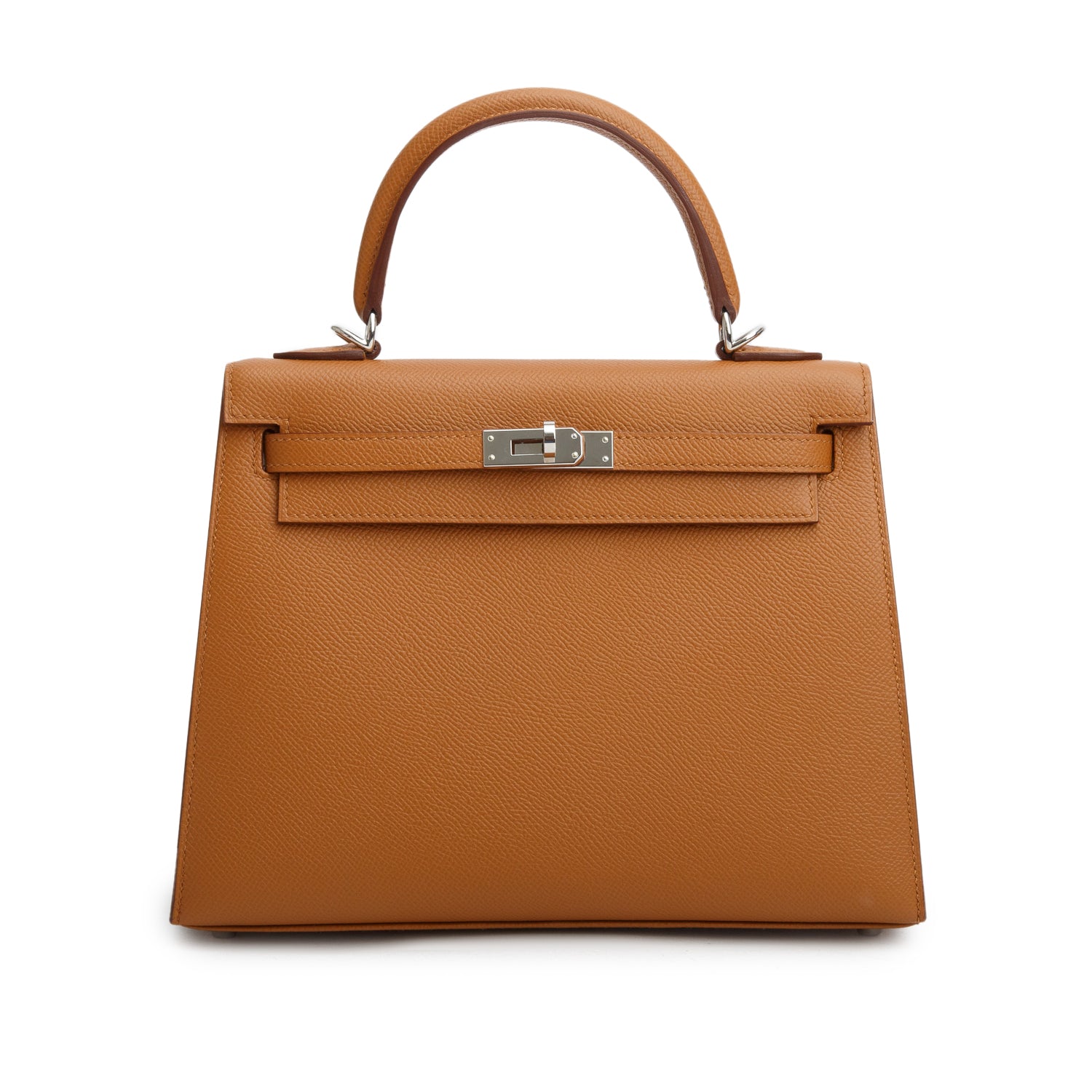 Hermes 2021 Gold Veau Epsom Kelly II Sellier 25 w/ Box, Receipt & Strap