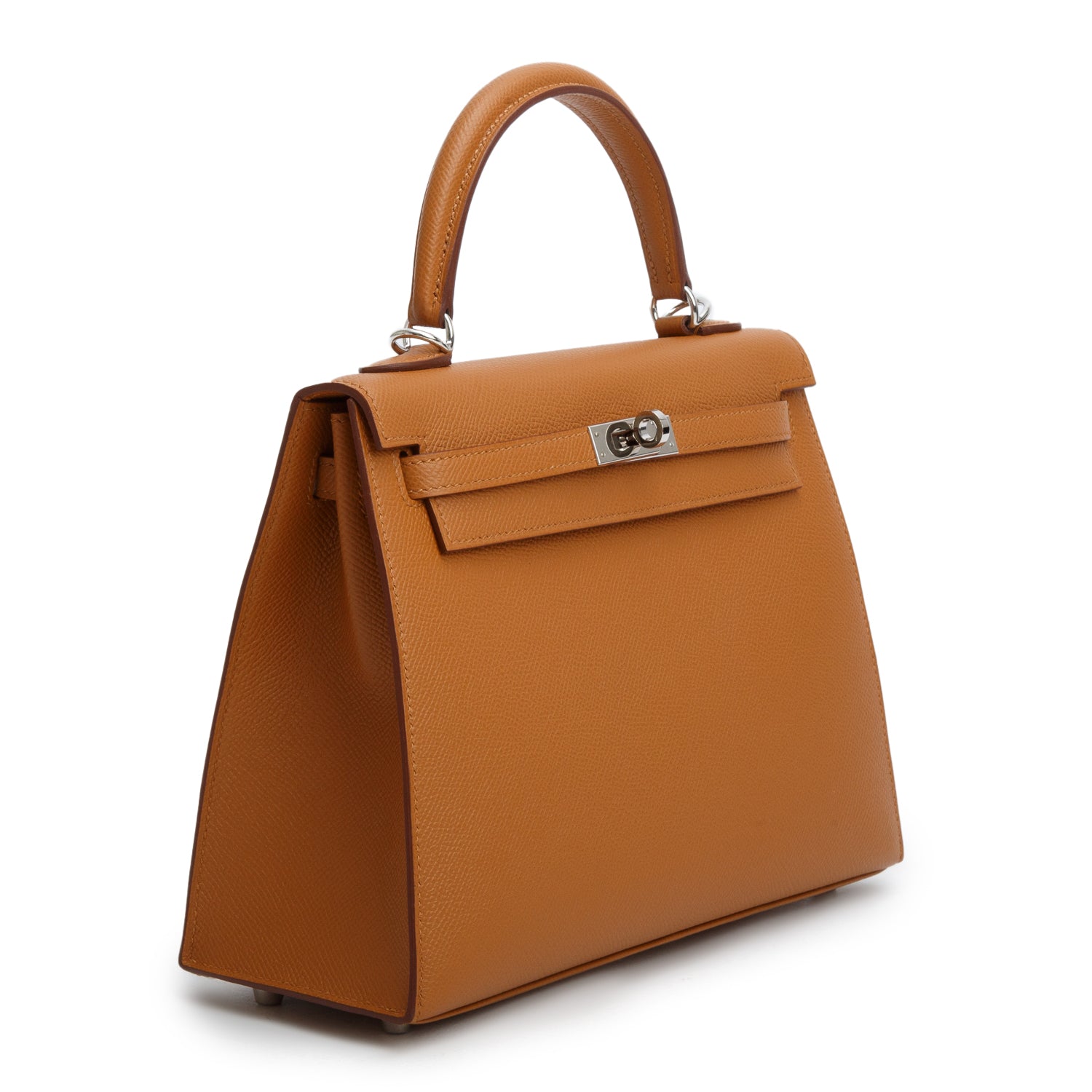 Hermes 2021 Gold Veau Epsom Kelly II Sellier 25 w/ Box, Receipt & Strap