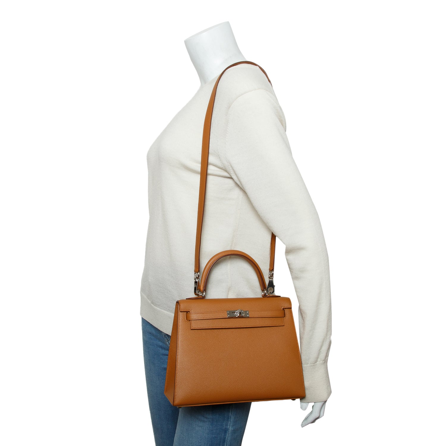 Hermes 2021 Gold Veau Epsom Kelly II Sellier 25 w/ Box, Receipt & Strap