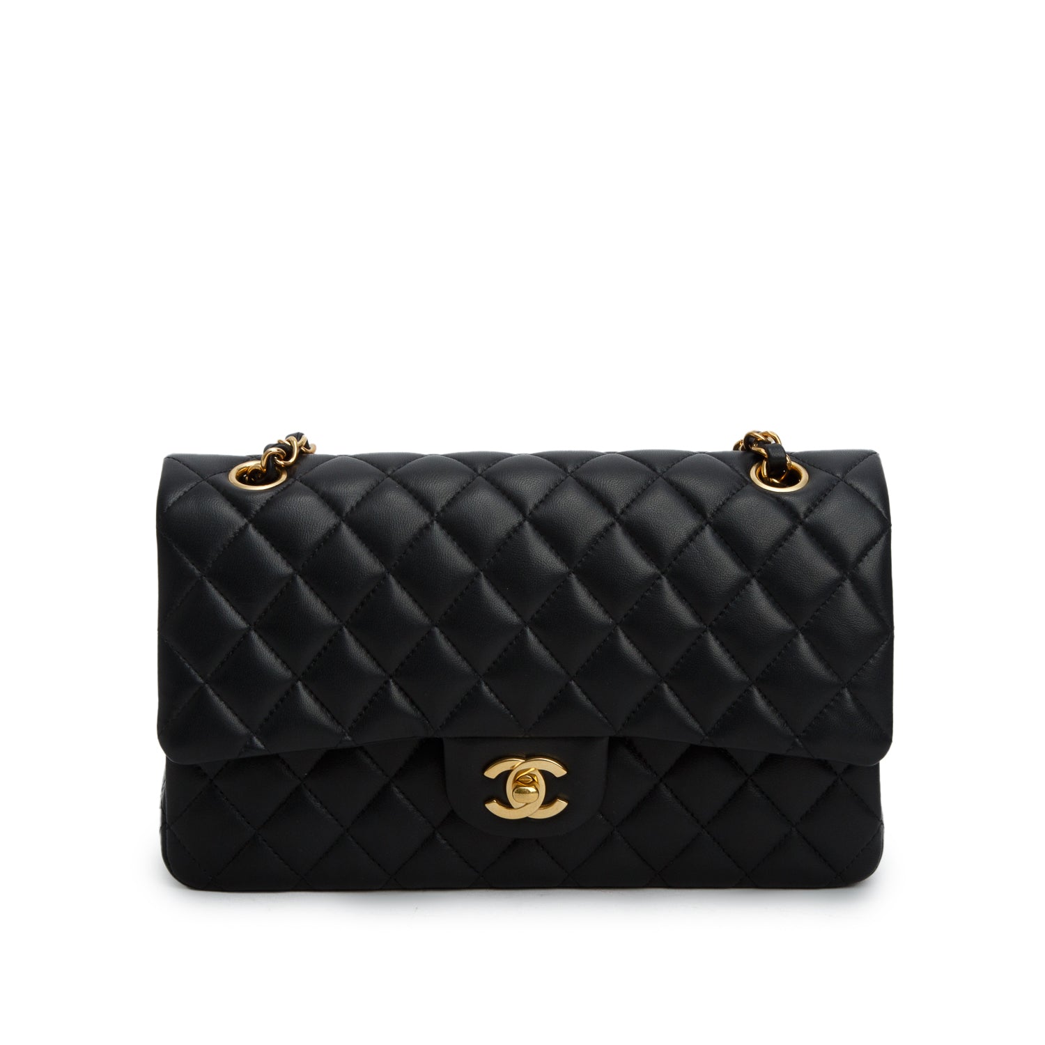 Chanel Black Quilted Lambskin Leather Classic Medium Double Flap Bag w/ Box