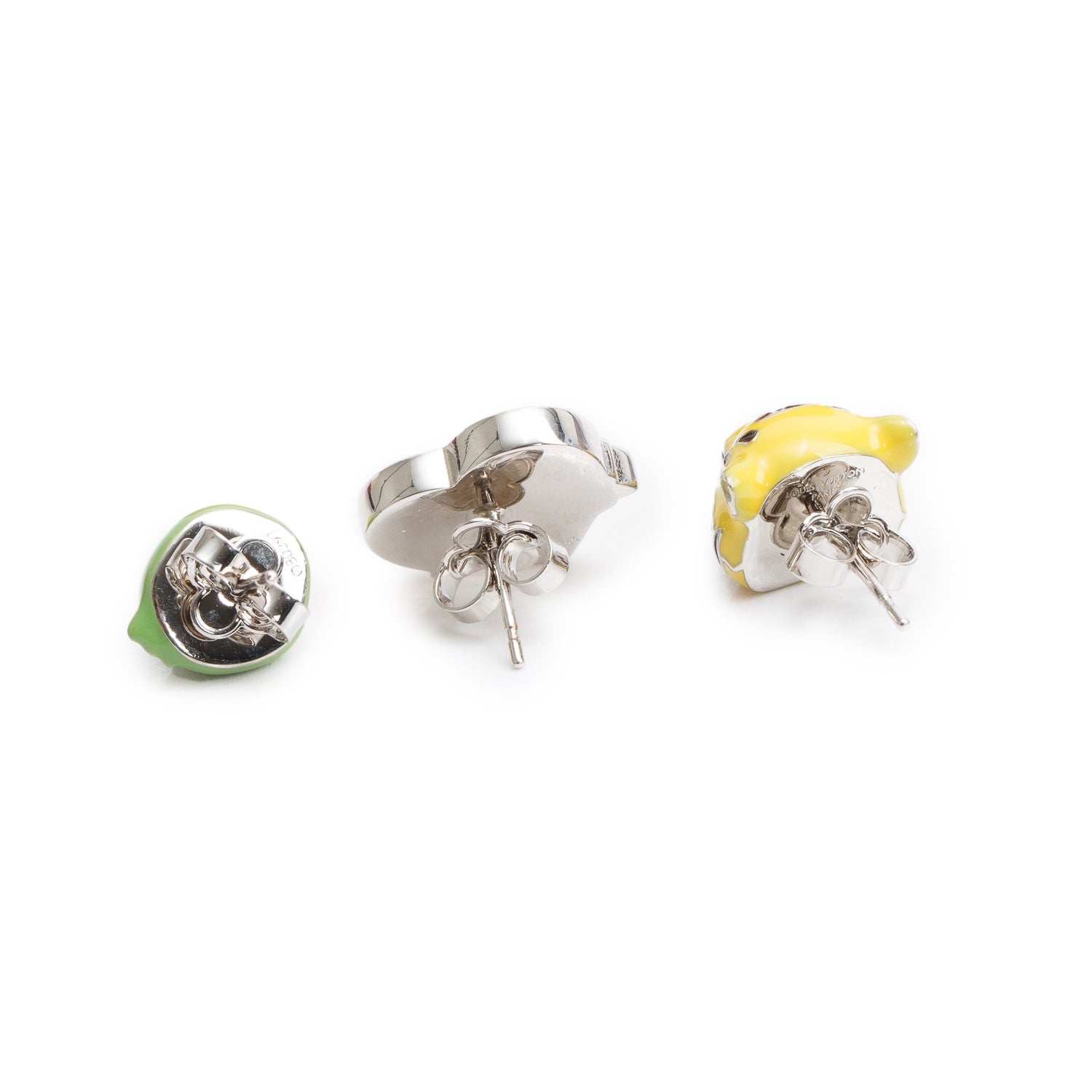 Louis Vuitton x Nigo 2021 Palladium Plated Enamel Duck, Tiger, Logo Set of 3 Stud Earrings w/ Box