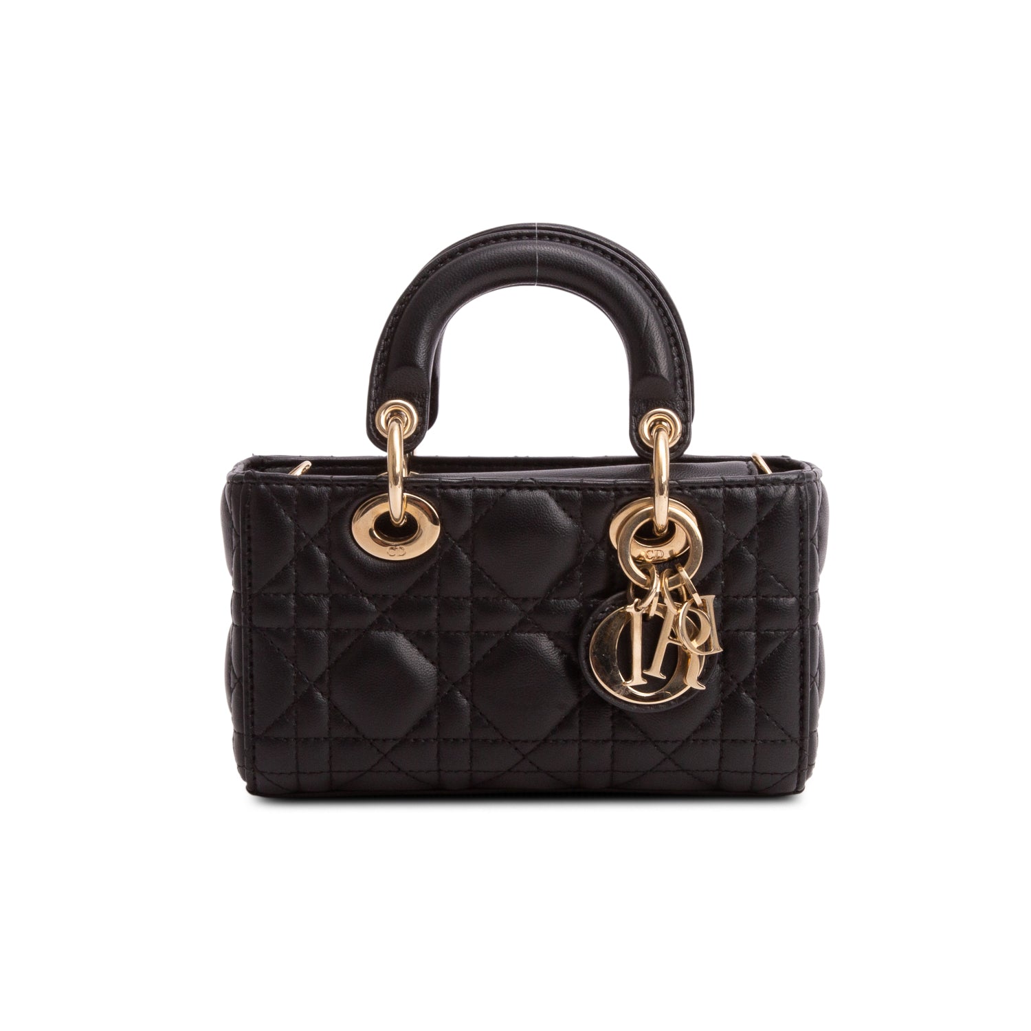 Christian Dior 2023 Black Lambskin Cannage Micro Lady D-Joy w/ Straps & Authenticity Card