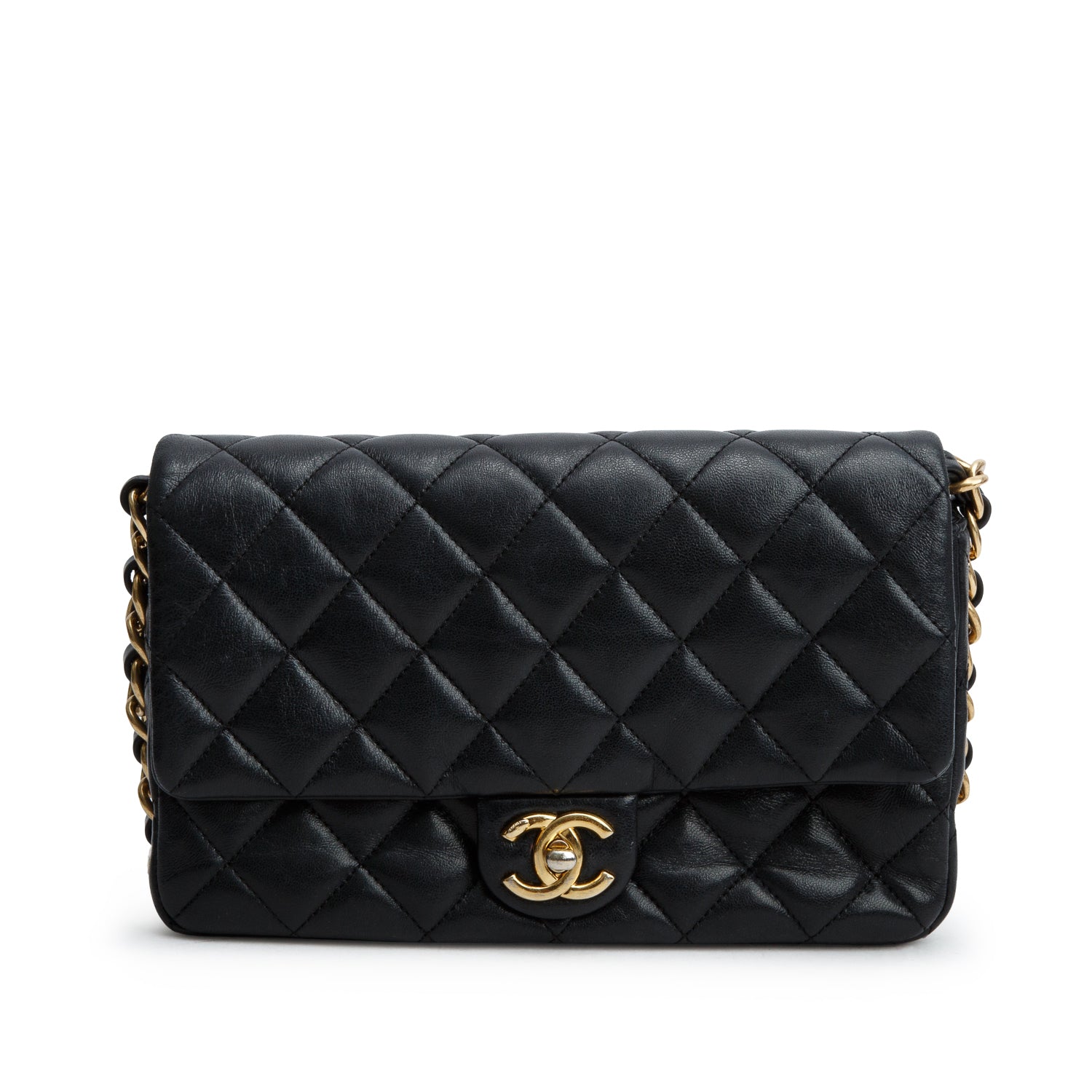 Chanel Black Shiny Lambskin Chain Single Flap
