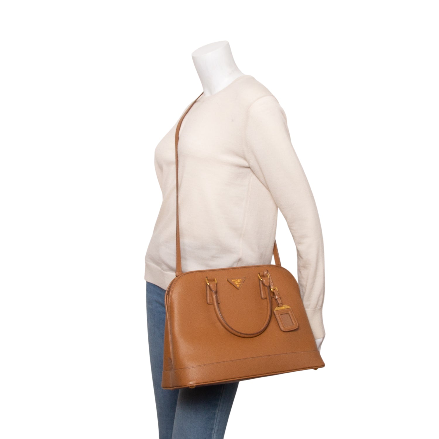 Prada Brown Saffiano Lux Open Promenade Tote w/ Authenticity Card & Strap