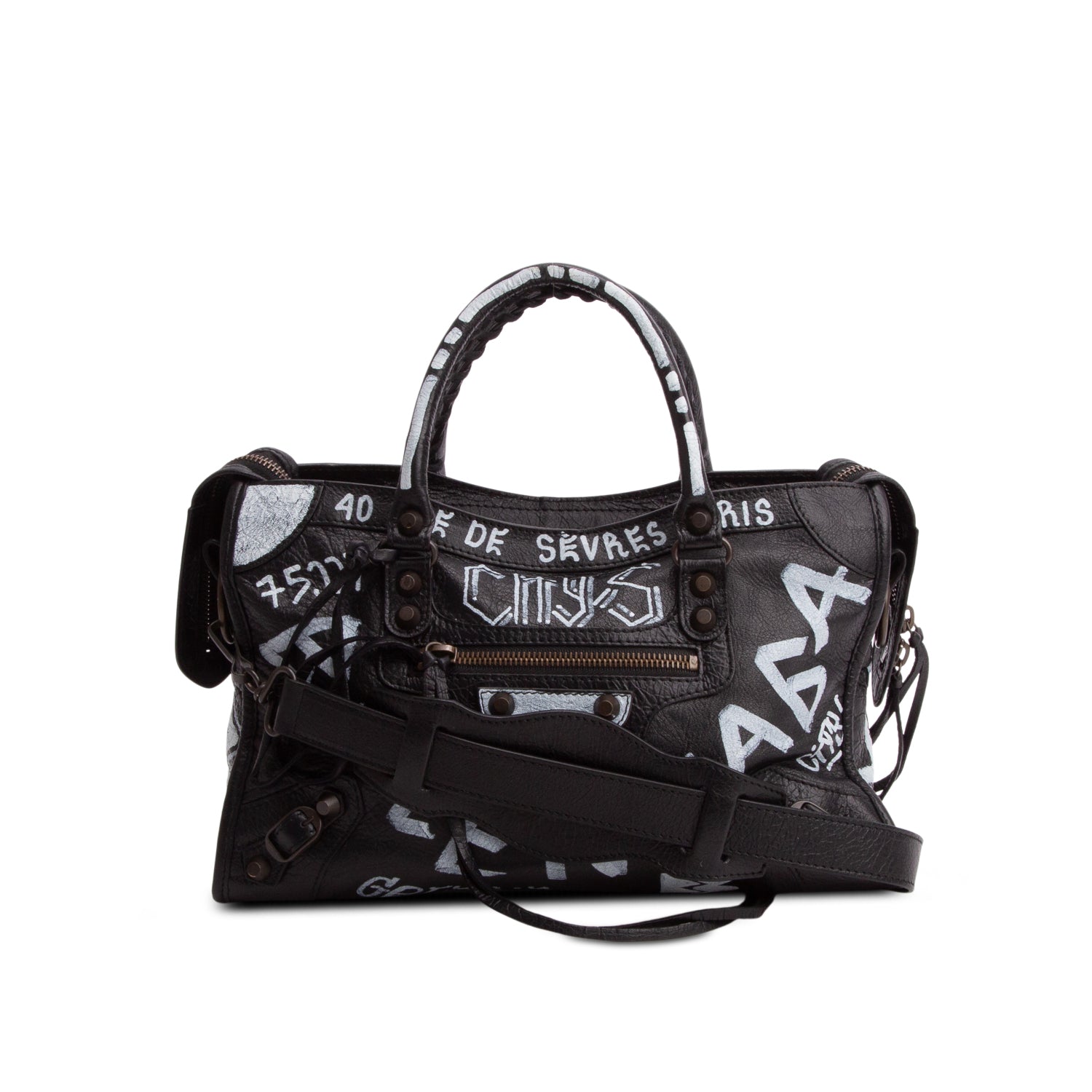 Balenciaga Black Agneau Graffiti Small Classic City Bag