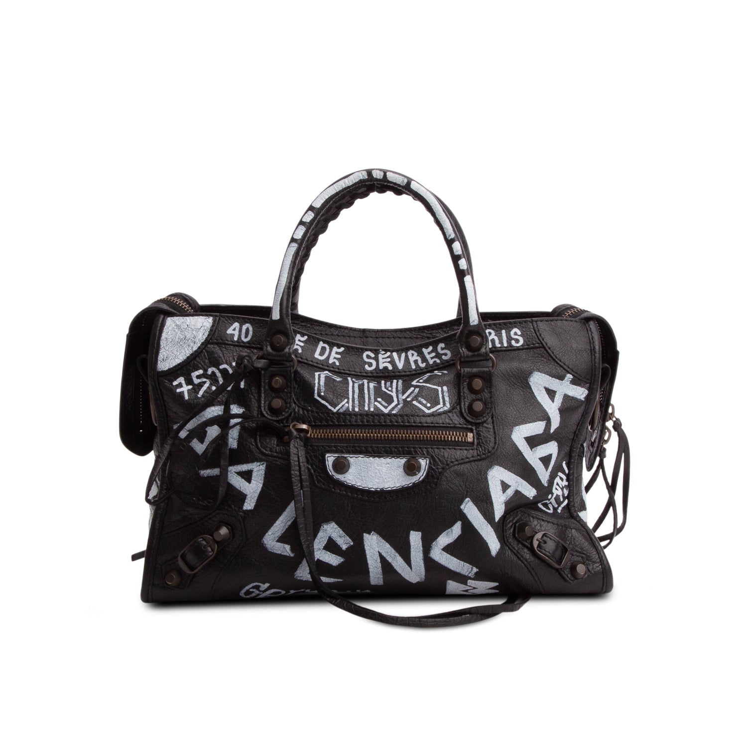 Balenciaga Black Agneau Graffiti Small Classic City Bag