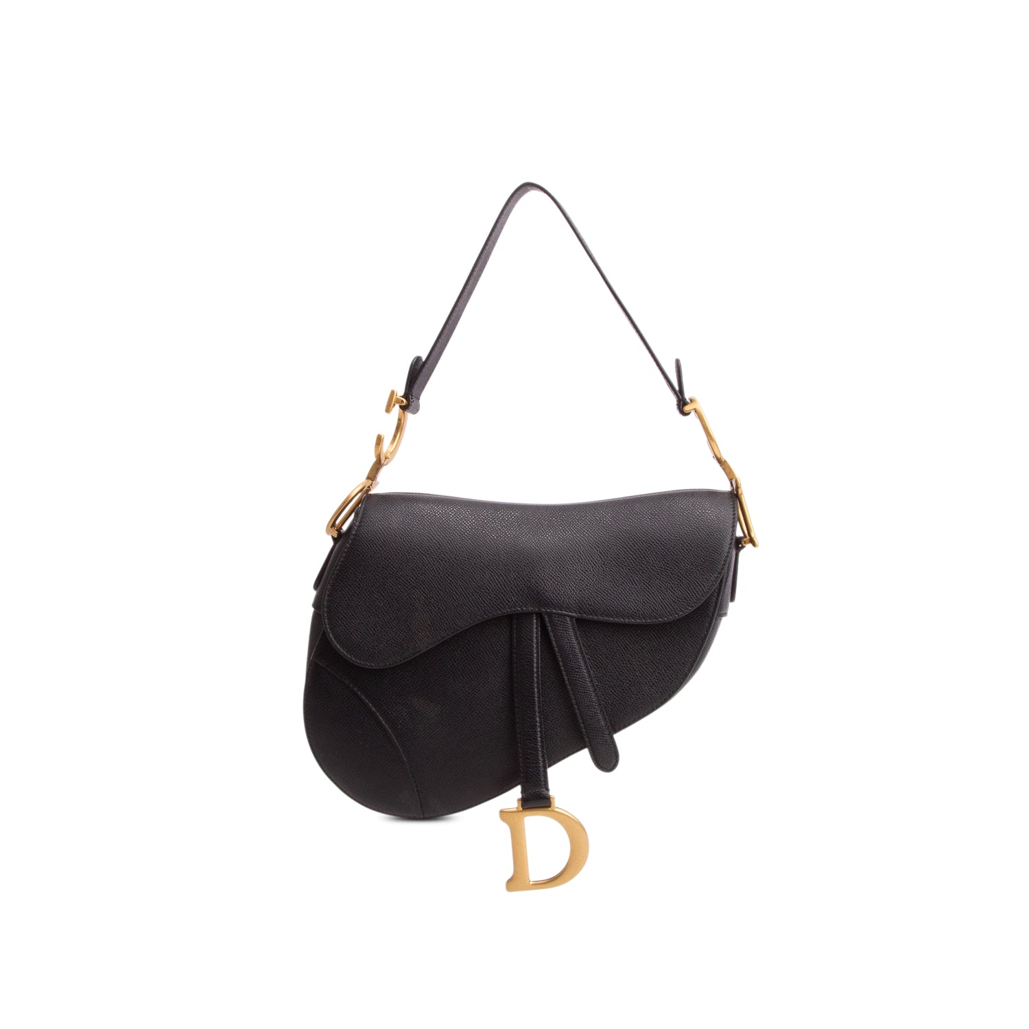Christian Dior 2023 Black Grained Calfskin Saddle Bag w/ Strap