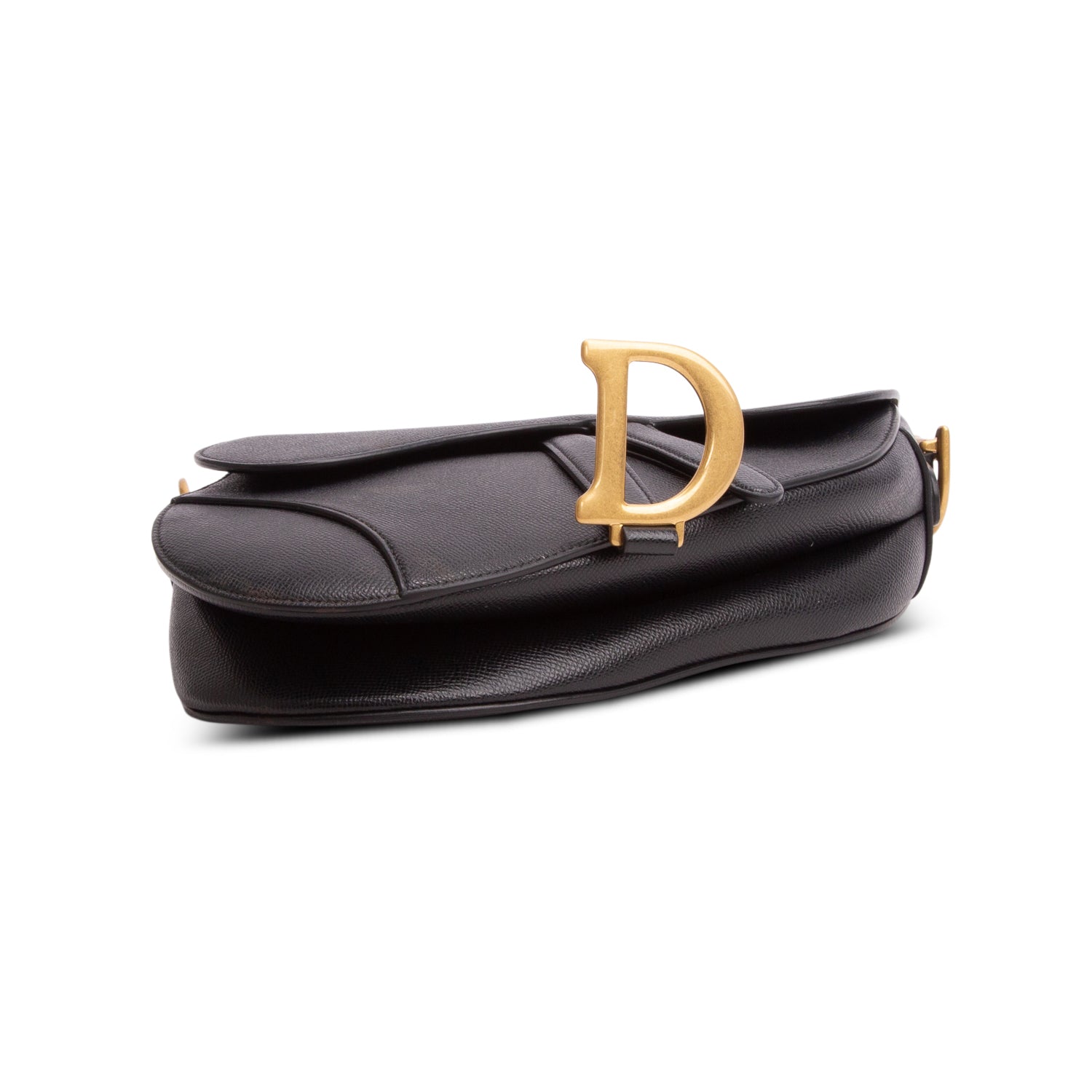 Christian Dior 2023 Black Grained Calfskin Saddle Bag w/ Strap