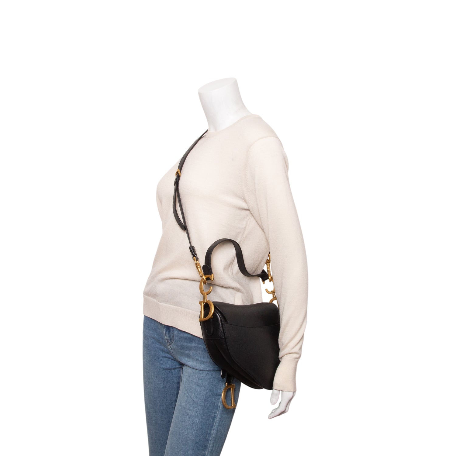 Christian Dior 2023 Black Grained Calfskin Saddle Bag w/ Strap