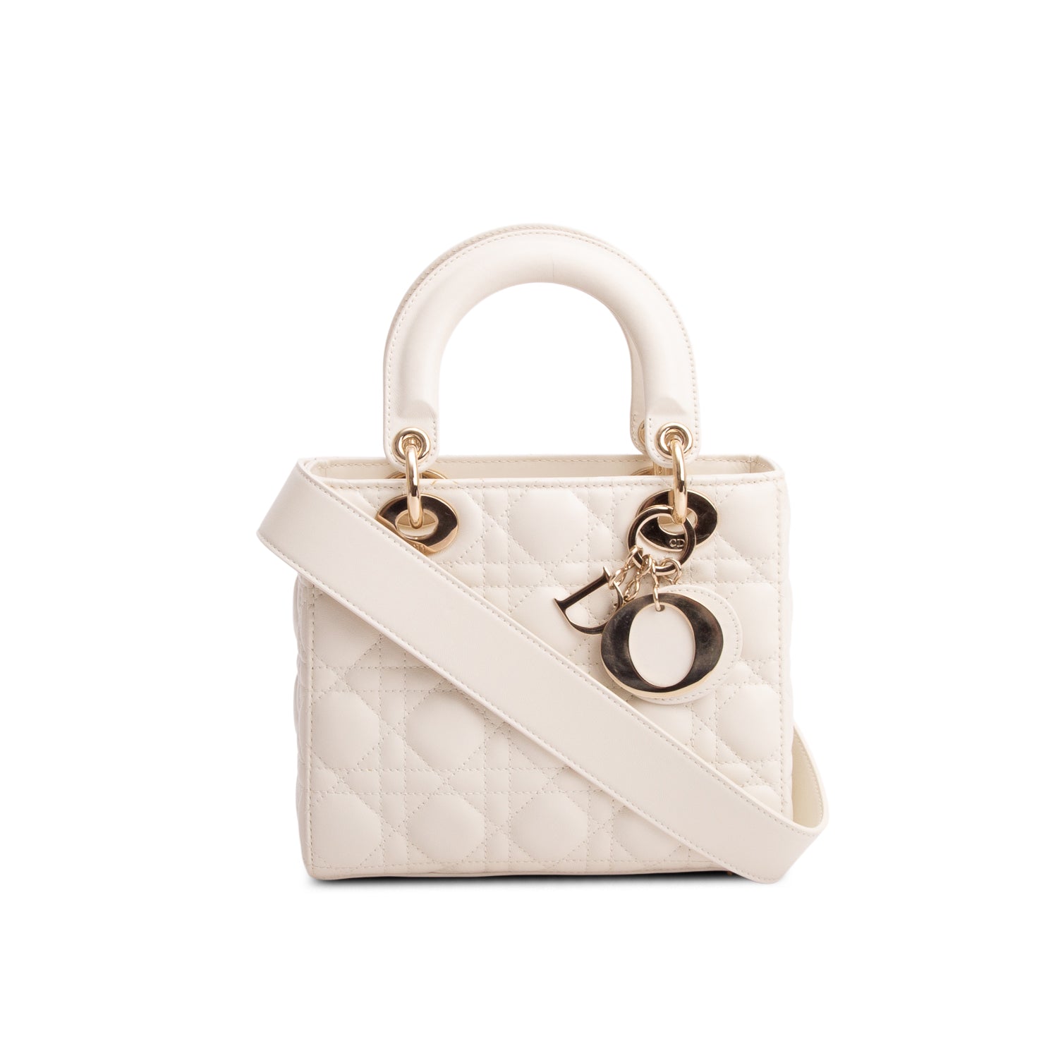 Christian Dior 2023 White Lambskin Cannage Small My ABC Lady Dior w/ Strap & Authenticity Card