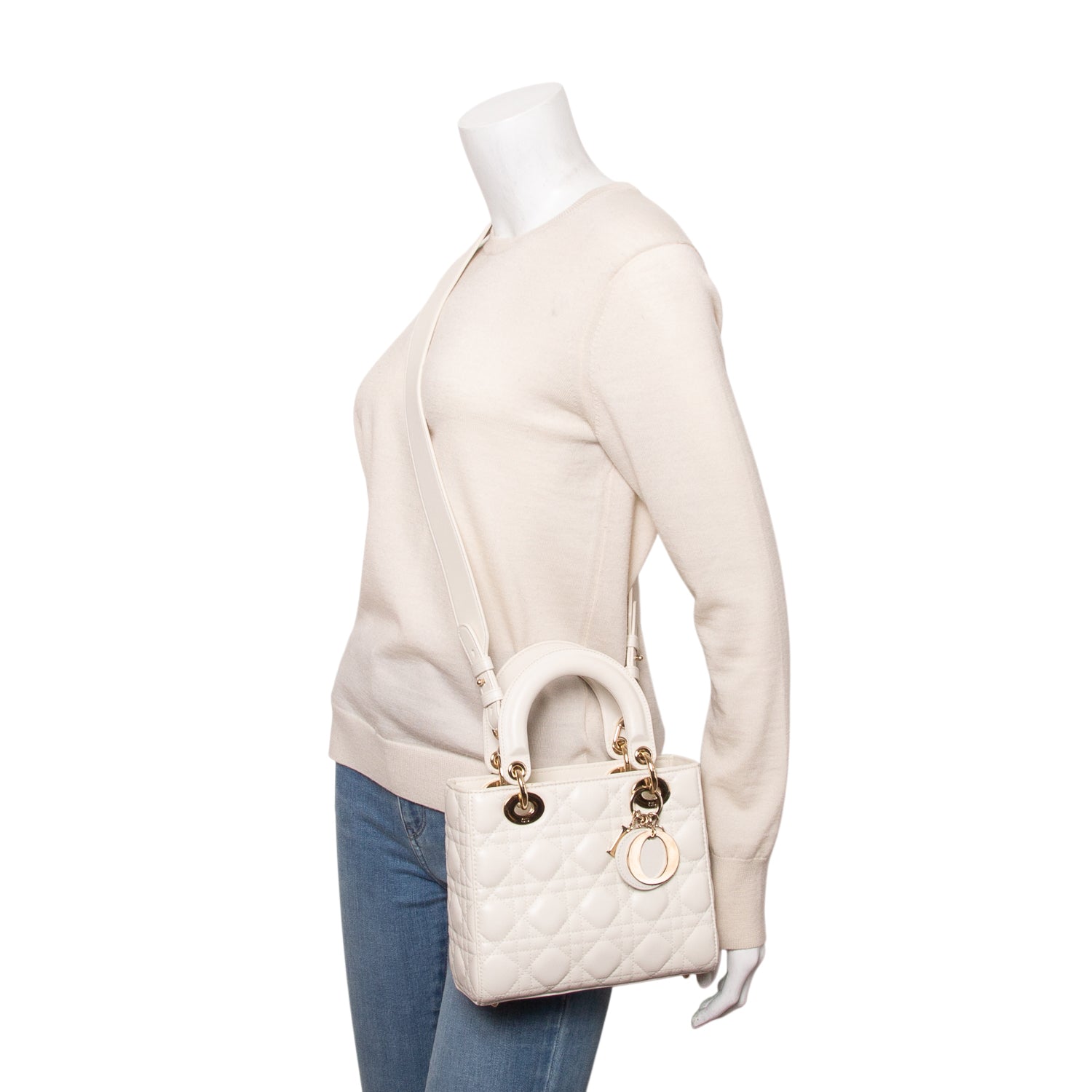 Christian Dior 2023 White Lambskin Cannage Small My ABC Lady Dior w/ Strap & Authenticity Card
