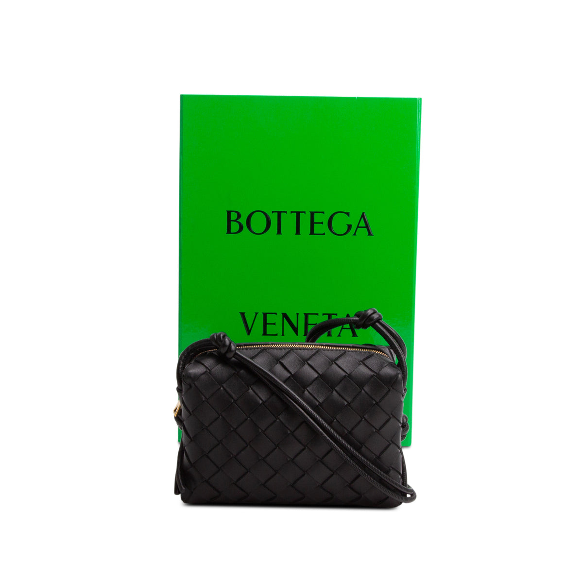 Bottega Veneta Black Nappa Intrecciato Mini Loop Camera Bag w/ Box