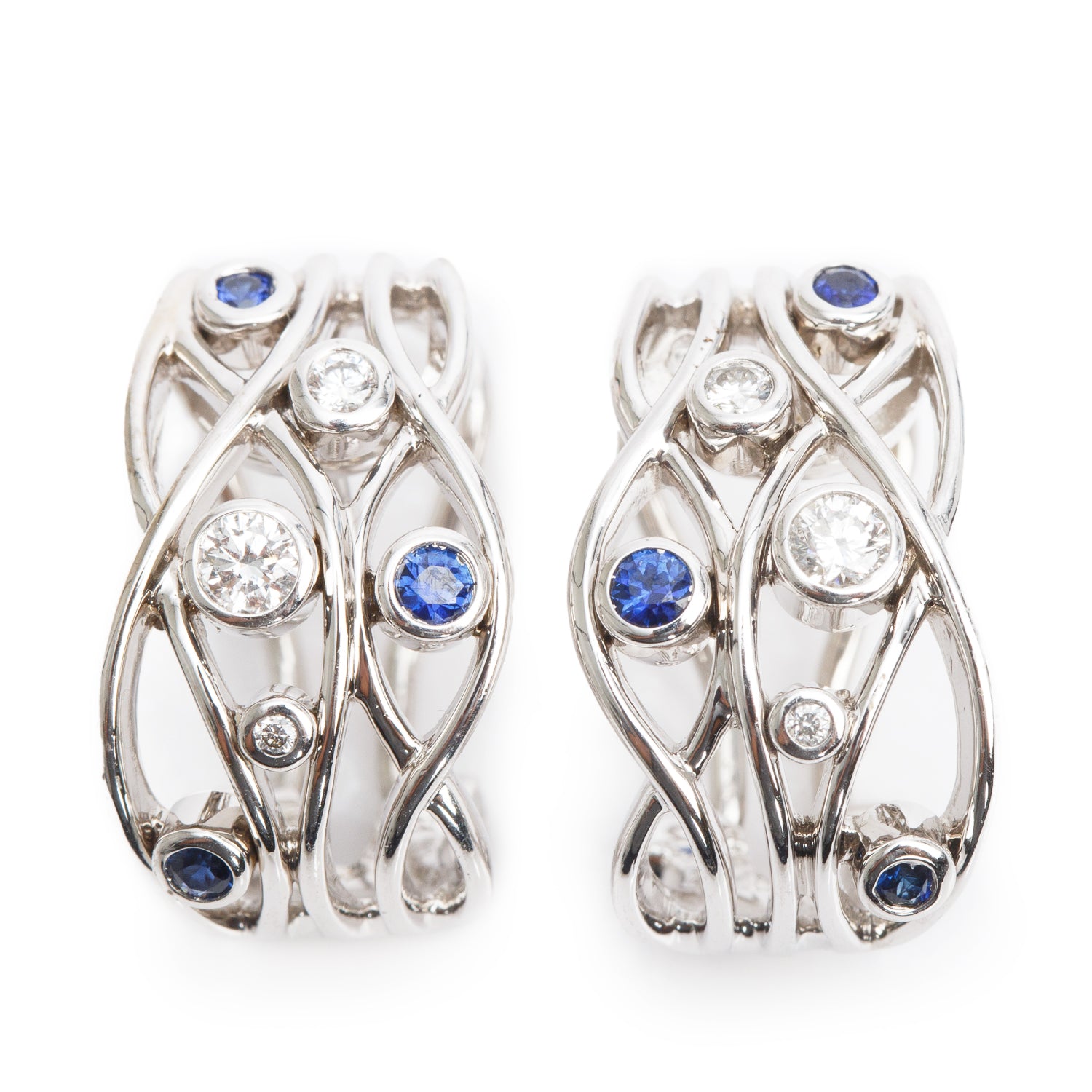 Birks 18k White Gold Sapphire & Diamond Huggie Earrings