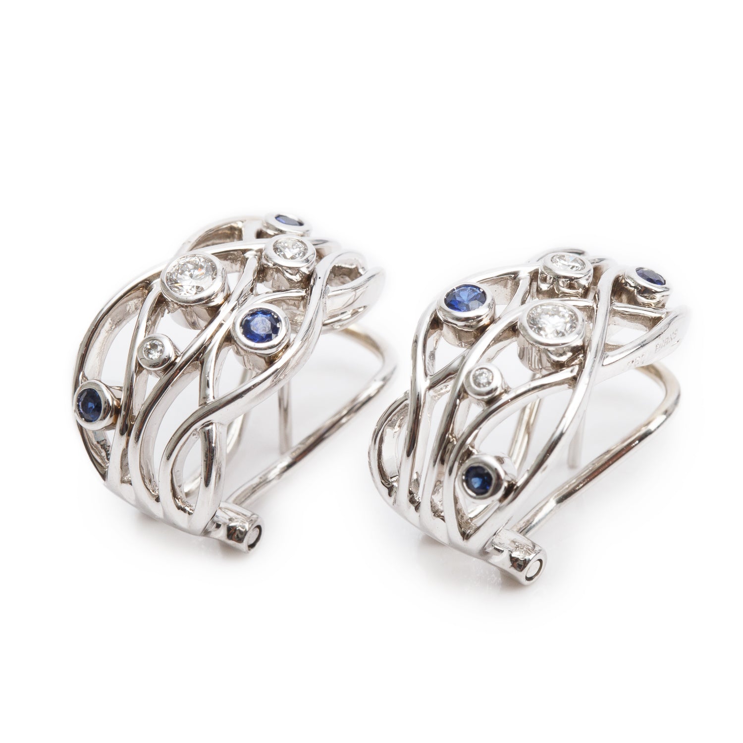 Birks 18k White Gold Sapphire & Diamond Huggie Earrings