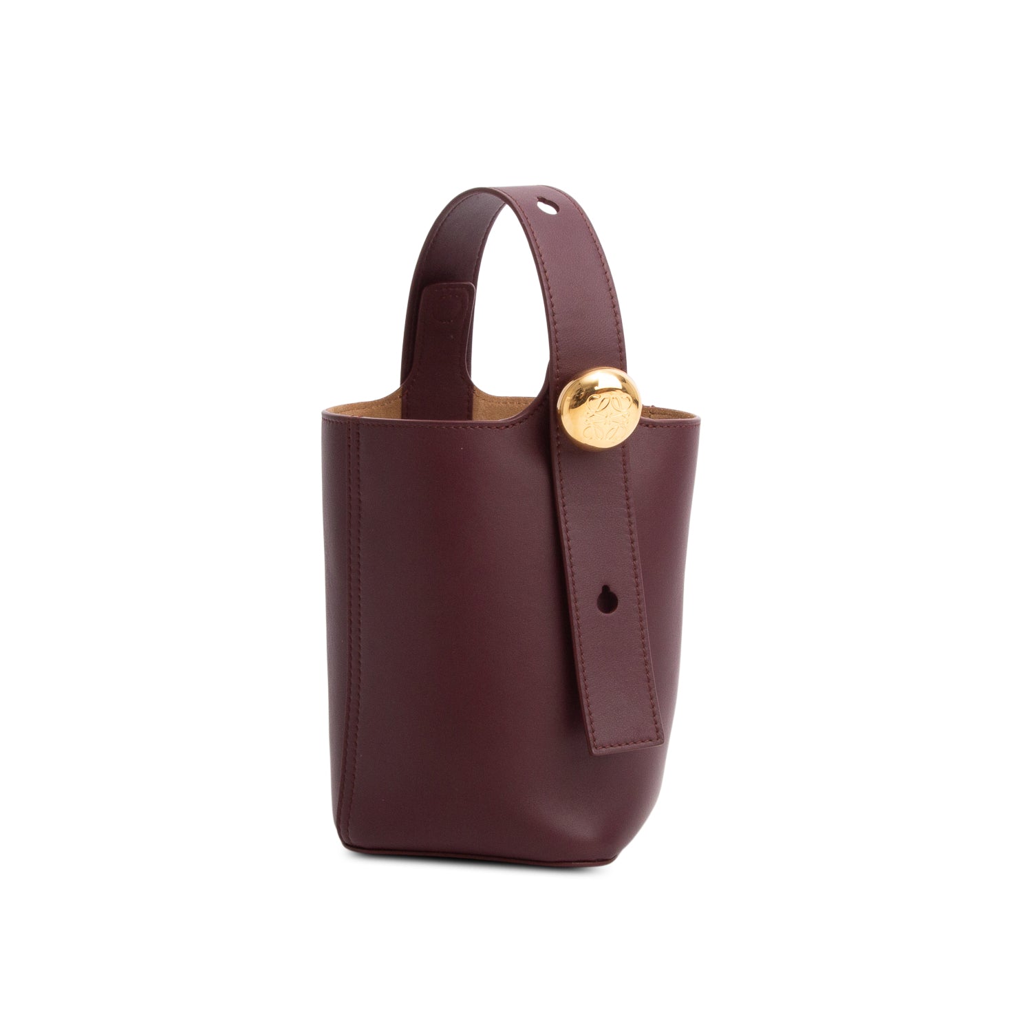 Loewe Burgundy Smooth Calfskin Mini Pebble Bucket Bag w/ Box, Strap & Receipt
