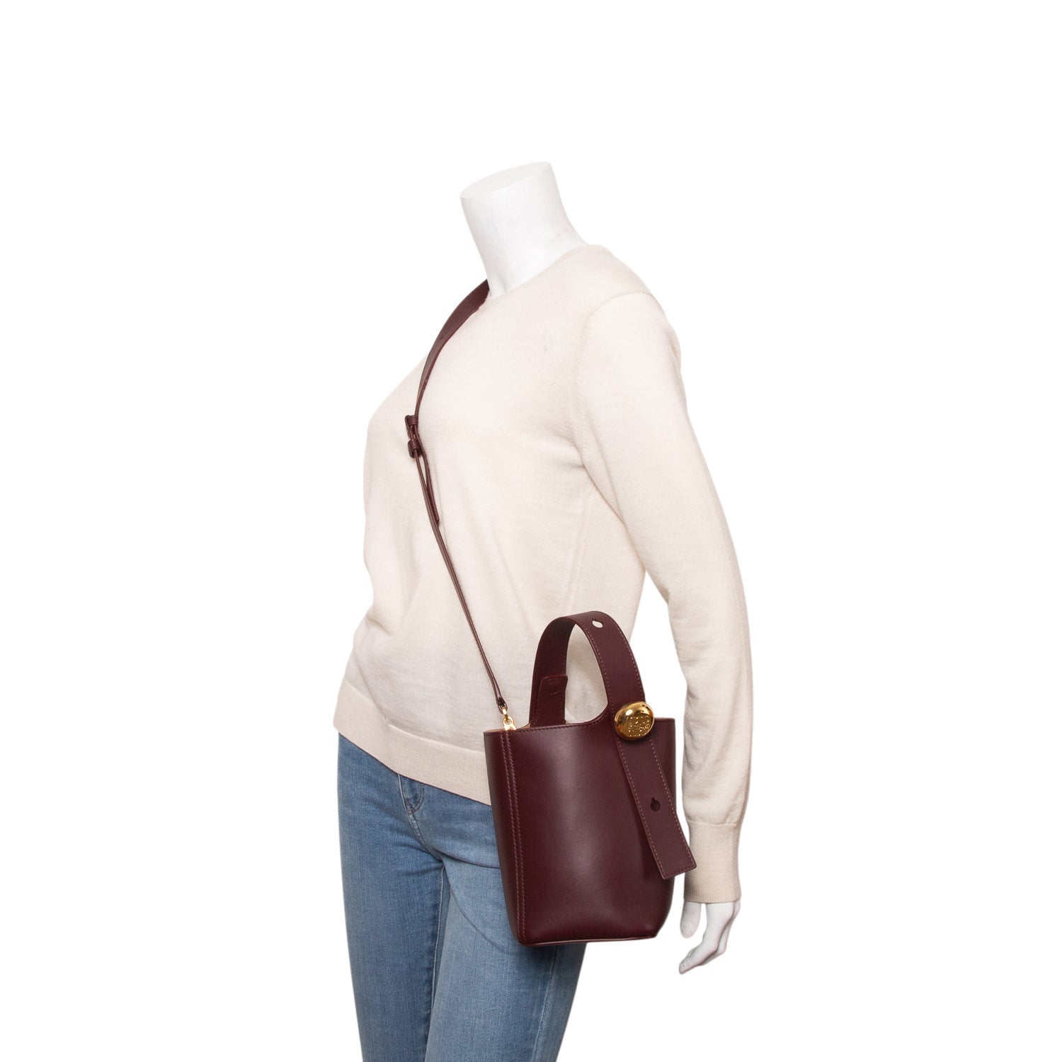 Loewe Burgundy Smooth Calfskin Mini Pebble Bucket Bag w/ Box, Strap & Receipt
