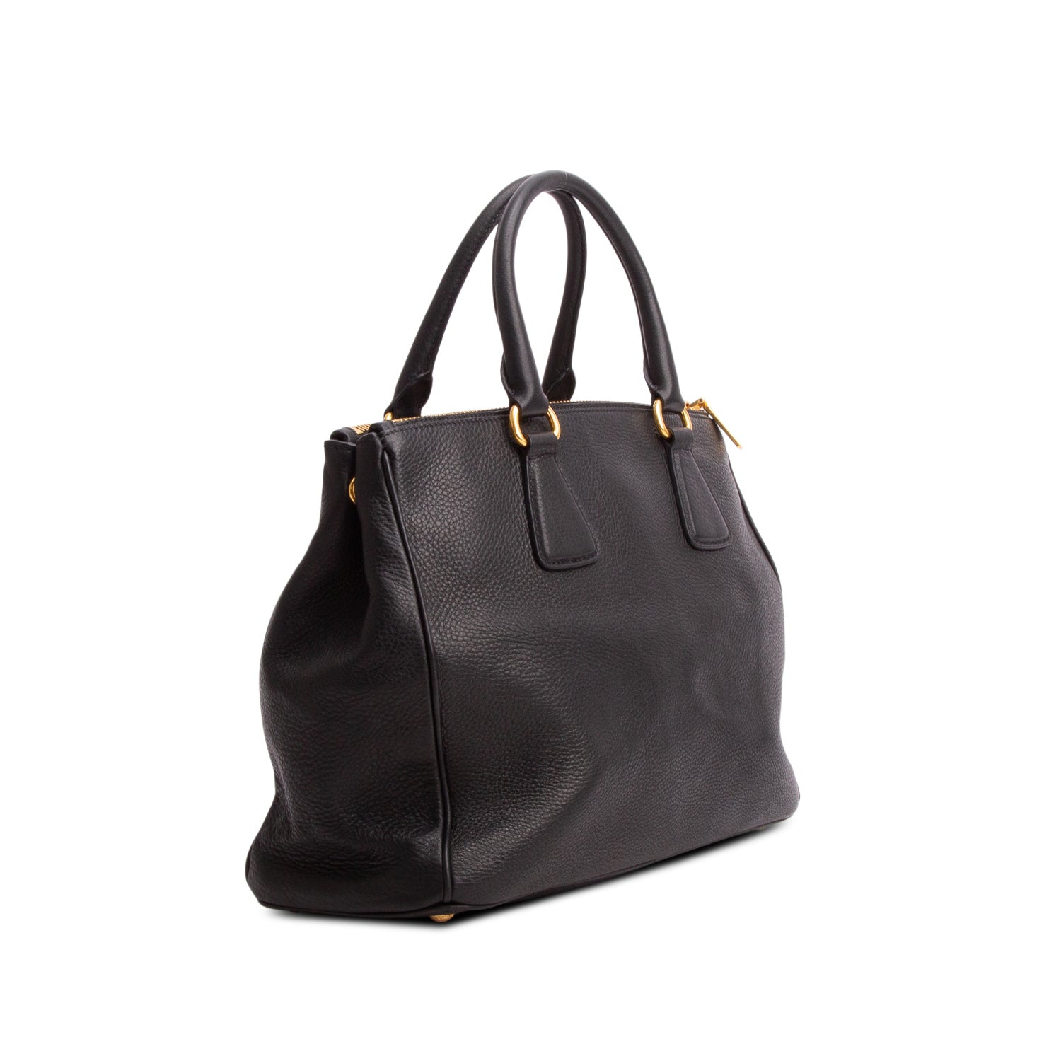 Prada Black Vitello Daino Double Zip Tote w/ Authenticity Card