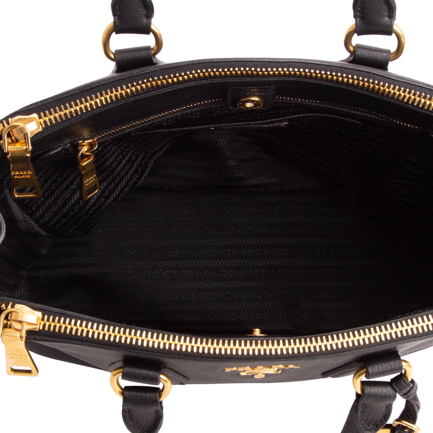 Prada Black Vitello Daino Double Zip Tote w/ Authenticity Card