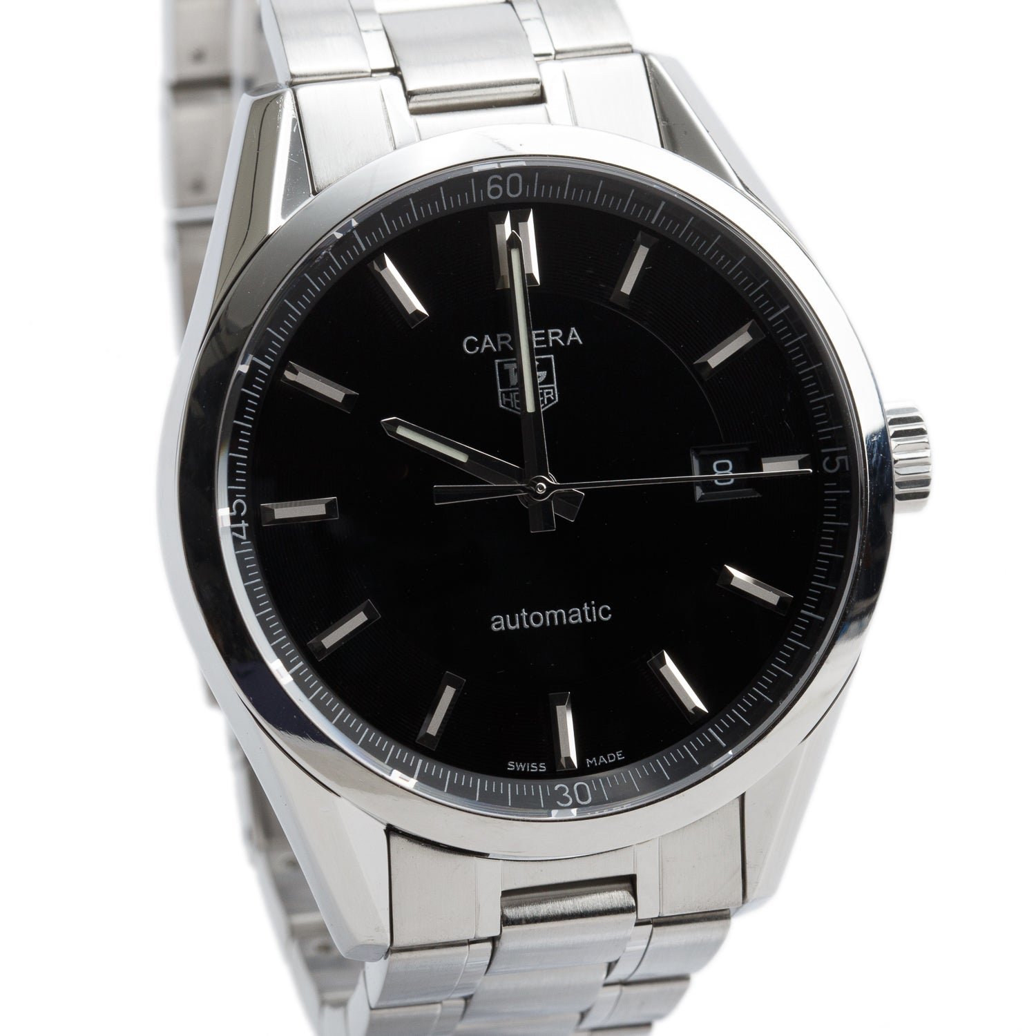 Tag Heuer Stainless Steel Carrera Calibre 5 39 MM Automatic Watch Black Dial WV211B-0