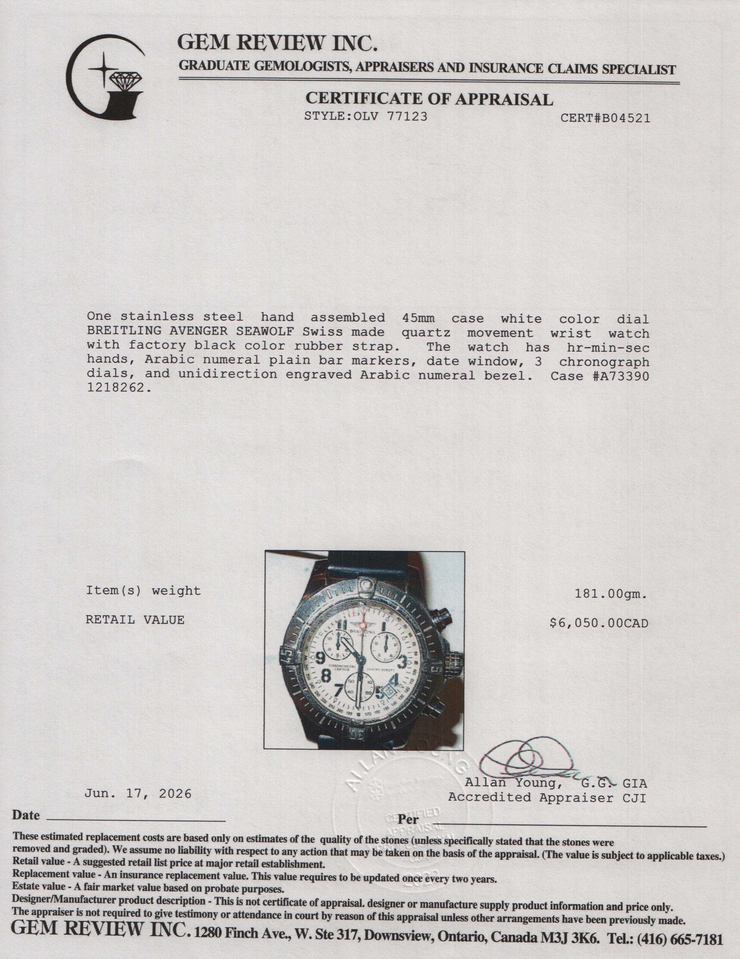 Breitling Stainless Steel Avenger Seawolf 45 MM Chronograph Quartz Watch White Dial A73390