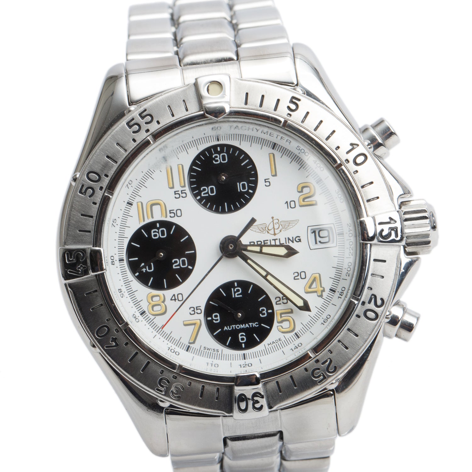 Breitling Stainless Steel Colt 41 MM Automatic Chronograph Watch Black & White Dial A13035.1 w/ Papers